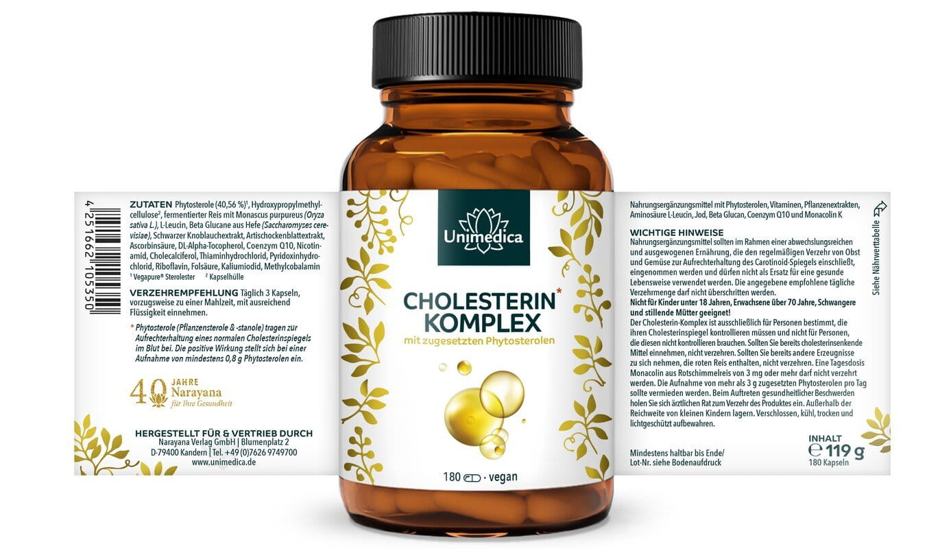 Cholesterin* Komplex - mit 40,56 % Phytosterolen - 180 Kapseln - von Unimedica
