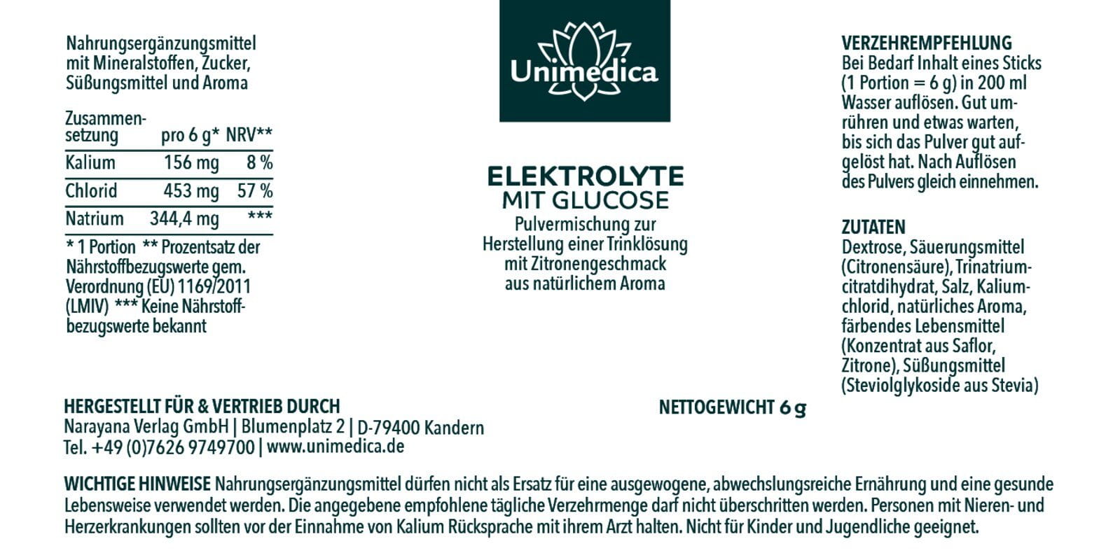 Elektrolyte mit Glucose - mit Chlorid - von Unimedica