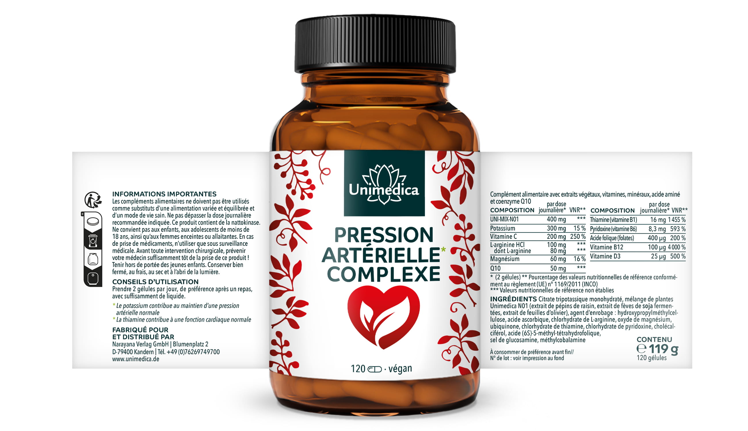 Complexe pression sanguine* - hautement dosé - 120 gélules - par Unimedica