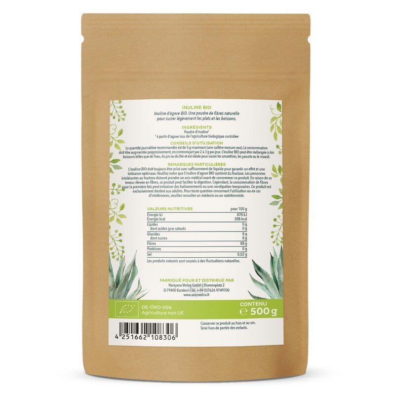 Inuline BIO  issue de l'agave  500 g  par Unimedica