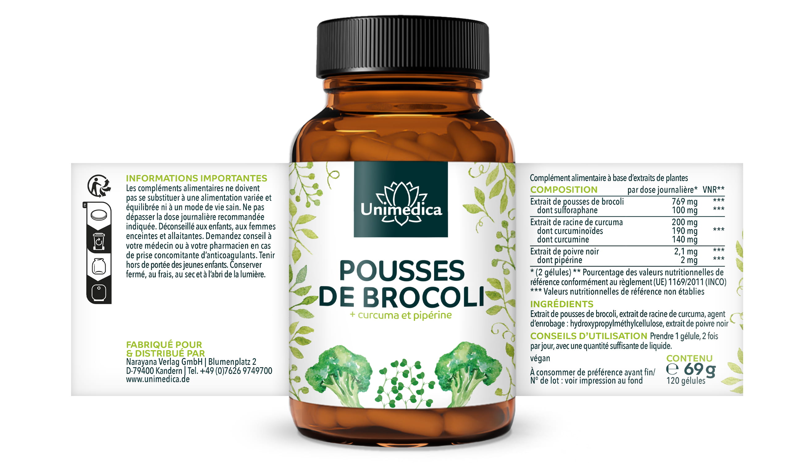 Brokkoli Sprossen Extrakt - 100 mg Sulforaphan pro Tagesdosis (2 Kapseln) - 120 Kapseln - von Unimedica