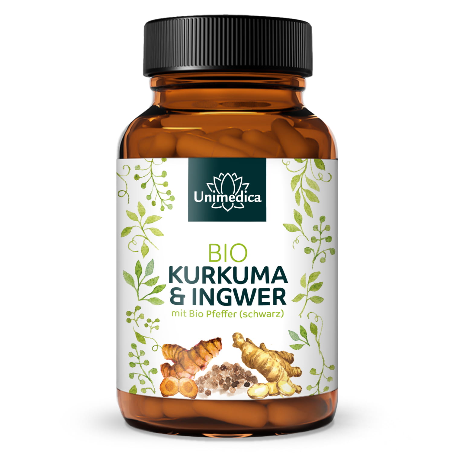 Bio Kurkuma & Ingwer mit Bio Pfeffer (schwarz) - 180 Kapseln - von Unimedica