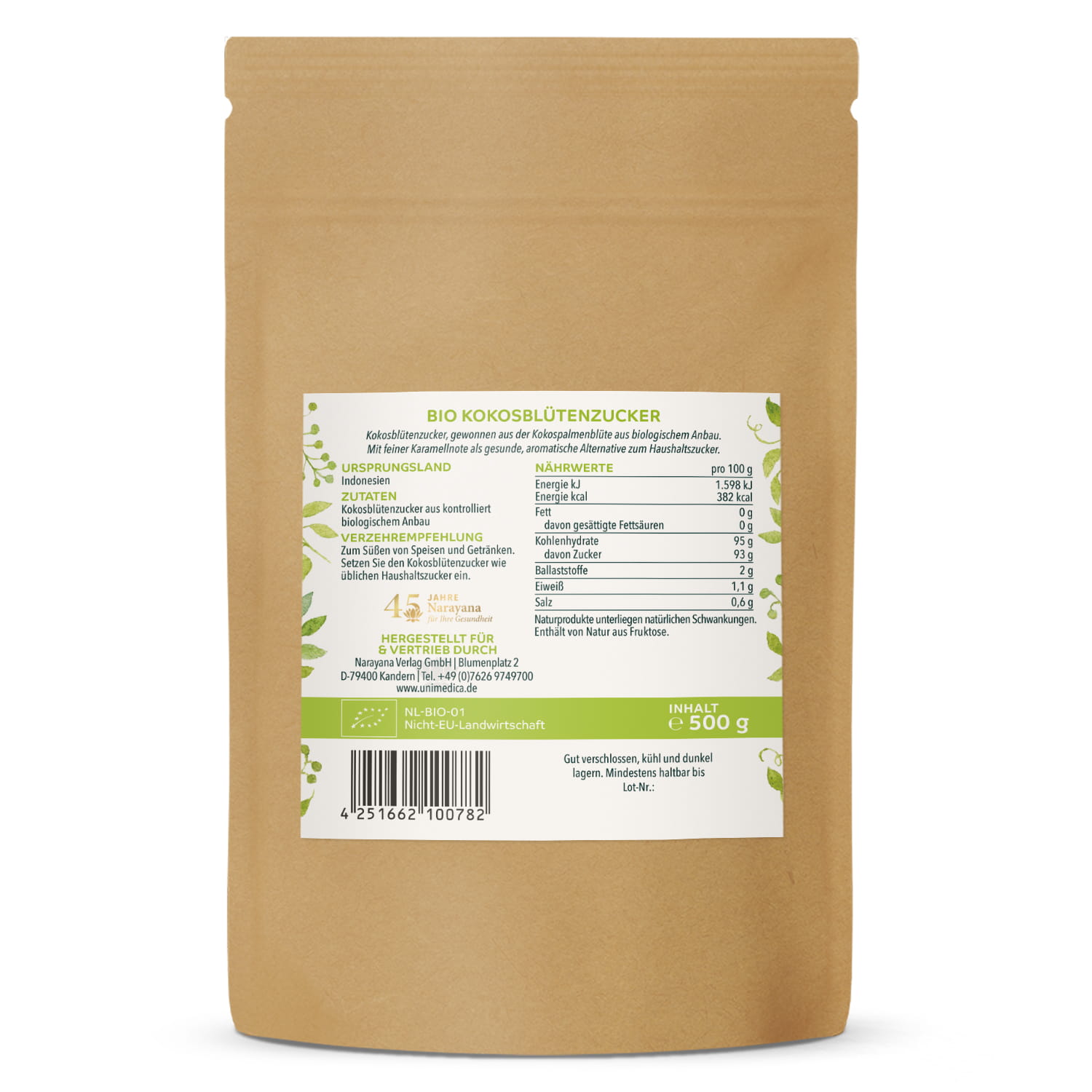 Bio Kokosblütenzucker - naturrein - 500 g - von Unimedica