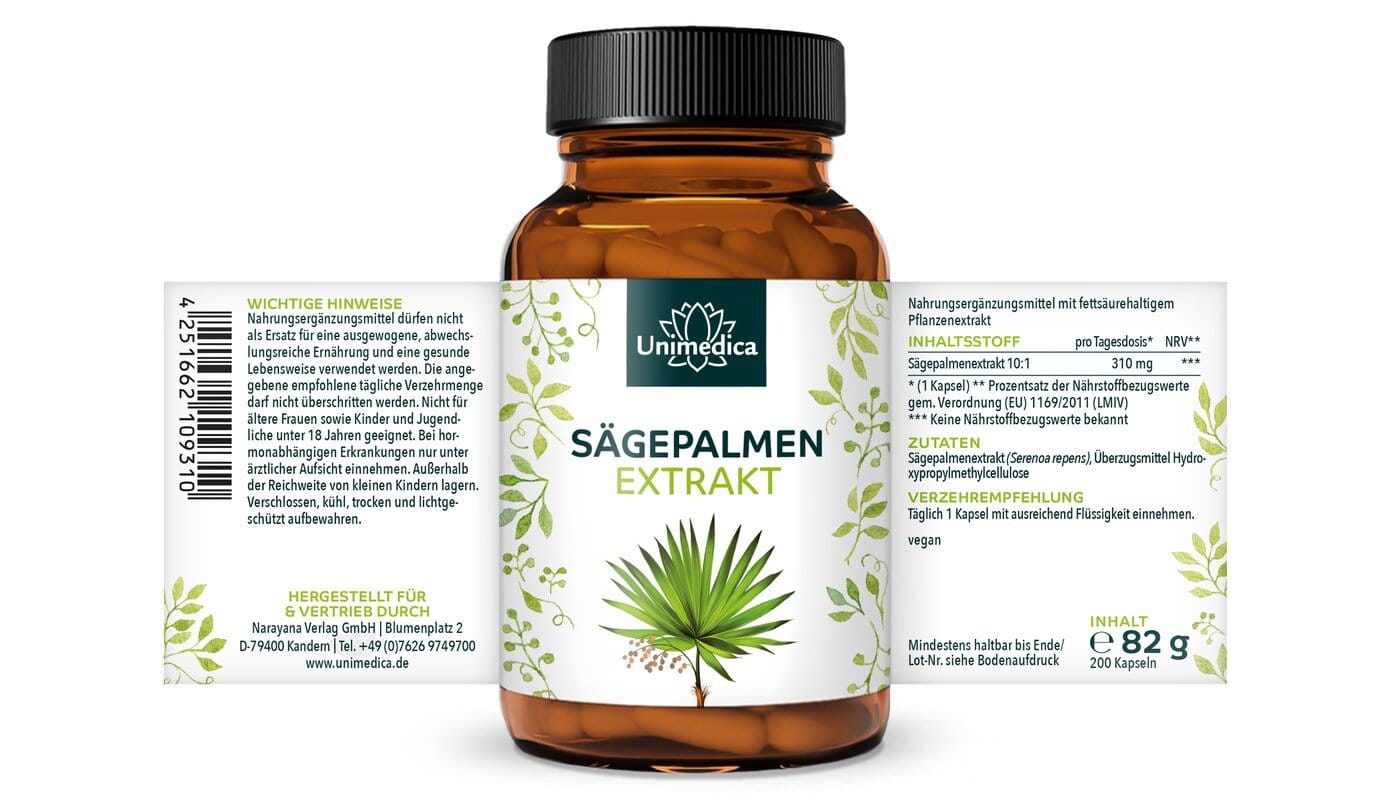 Sägepalmen Extrakt - 310 mg pro Tagesdosis (1 Kapsel) - 200 Kapseln  von Unimedica