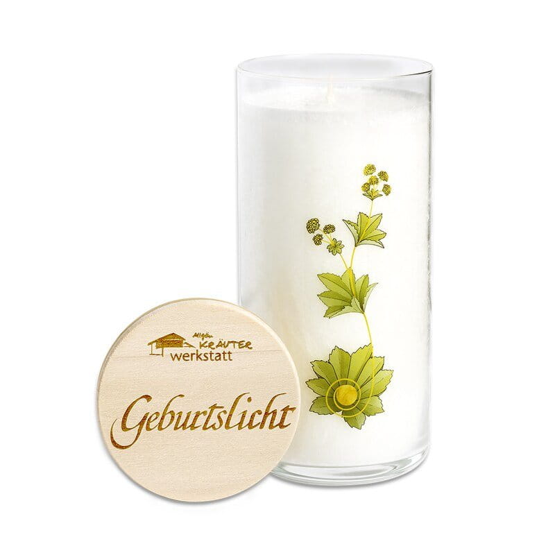 Heilkräuter Kerze Geburtslicht - Allgäu Kräuterwerkstatt