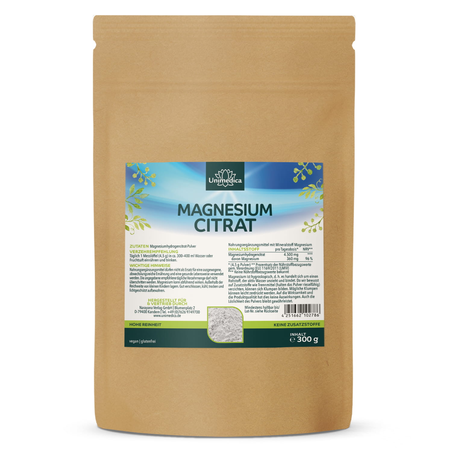 Citrate d'hydrogène de magnésium en poudre  contient 8 % de magnésium élémentaire  par Unimedica