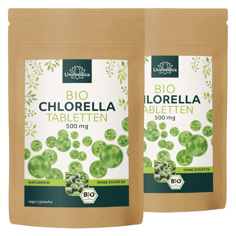 Lot de 2: Chlorella BIO - 2 x 500 comprimés contenant chacun 500 mg de poudre de chlorella pure - testée en laboratoire et naturelle - par Unimedica