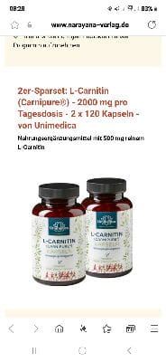 tagesdosis l carnitin 2er-Sparset: L-Carnitin (Carnipure®) - 2000 mg pro Tagesdosis - 2 x 120 Kapseln - von Unimedica, Nahrungsergänzungsmittel mit 500 mg reinem L- Carnitin