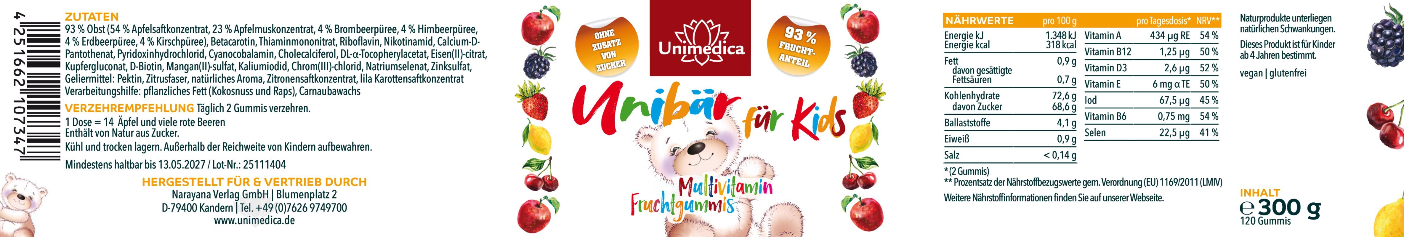 Unibär für Kids - Multivitamin - Fruchtgummis - 120 Gummis - von Unimedica