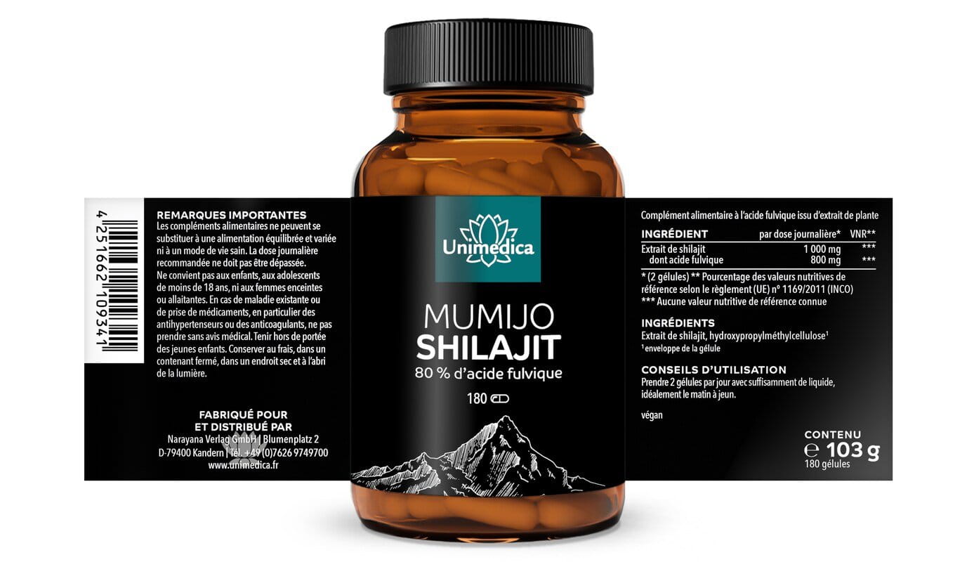 Mumijo Shilajit mit 80% Fulvinsäure - 180 Kapseln - von Unimedica