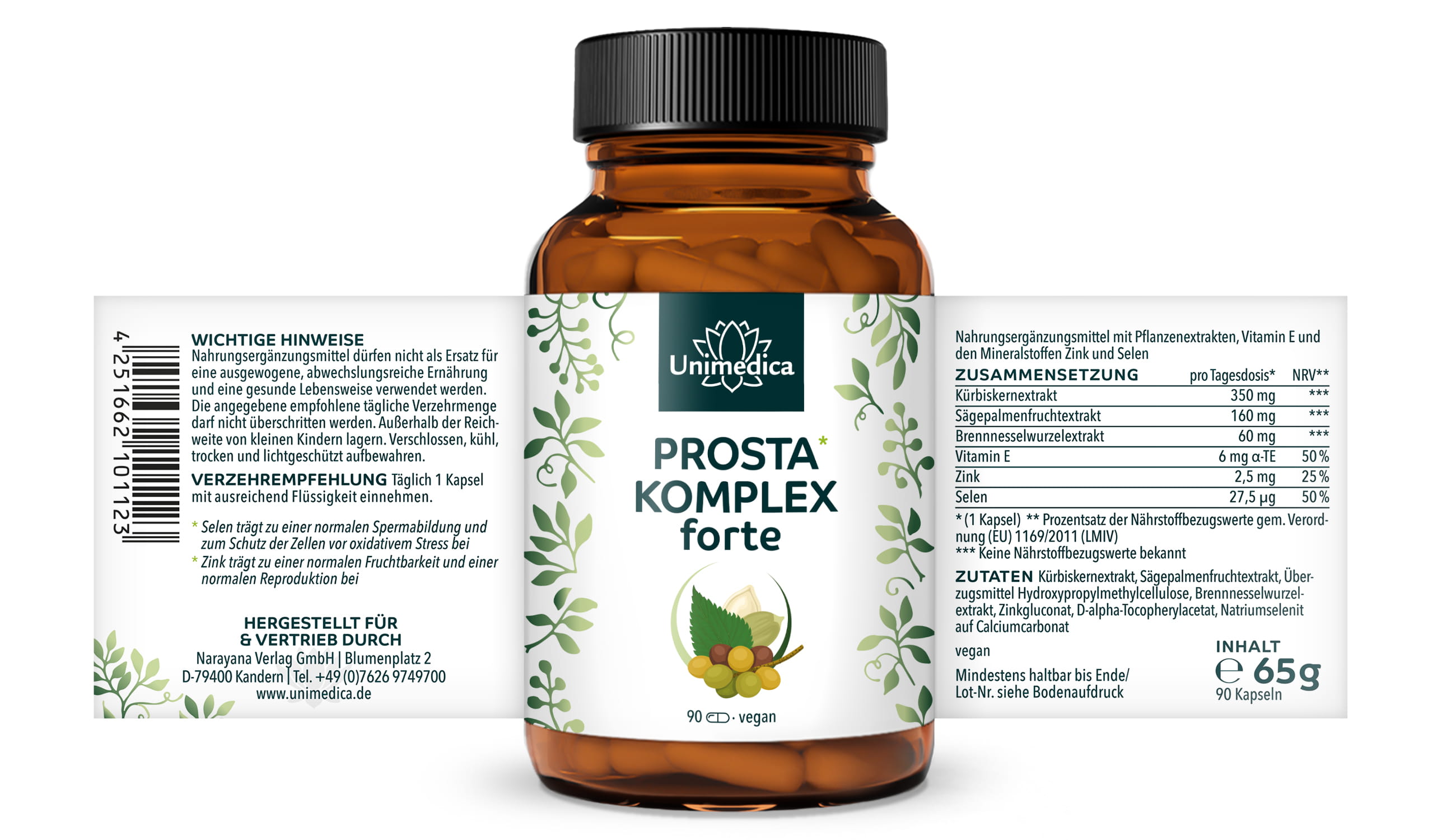 Prosta* Komplex forte - mit Kürbiskernextrakt, Sägepalmenextrakt und Brennnesselwurzel - 90 Kapseln - von Unimedica
