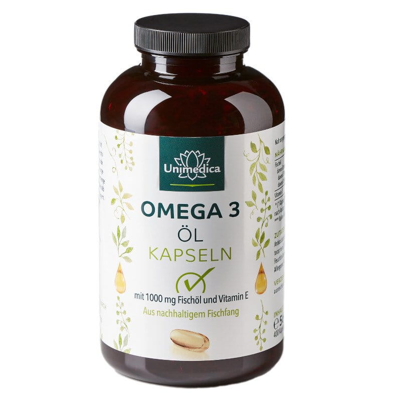 Omega 3 Fischöl - aus nachhaltigem Fischfang - 1000 mg pro Tagesdosis (1 Kapsel) - 400 Kapseln - von Unimedica - MHD: 31.08.2026