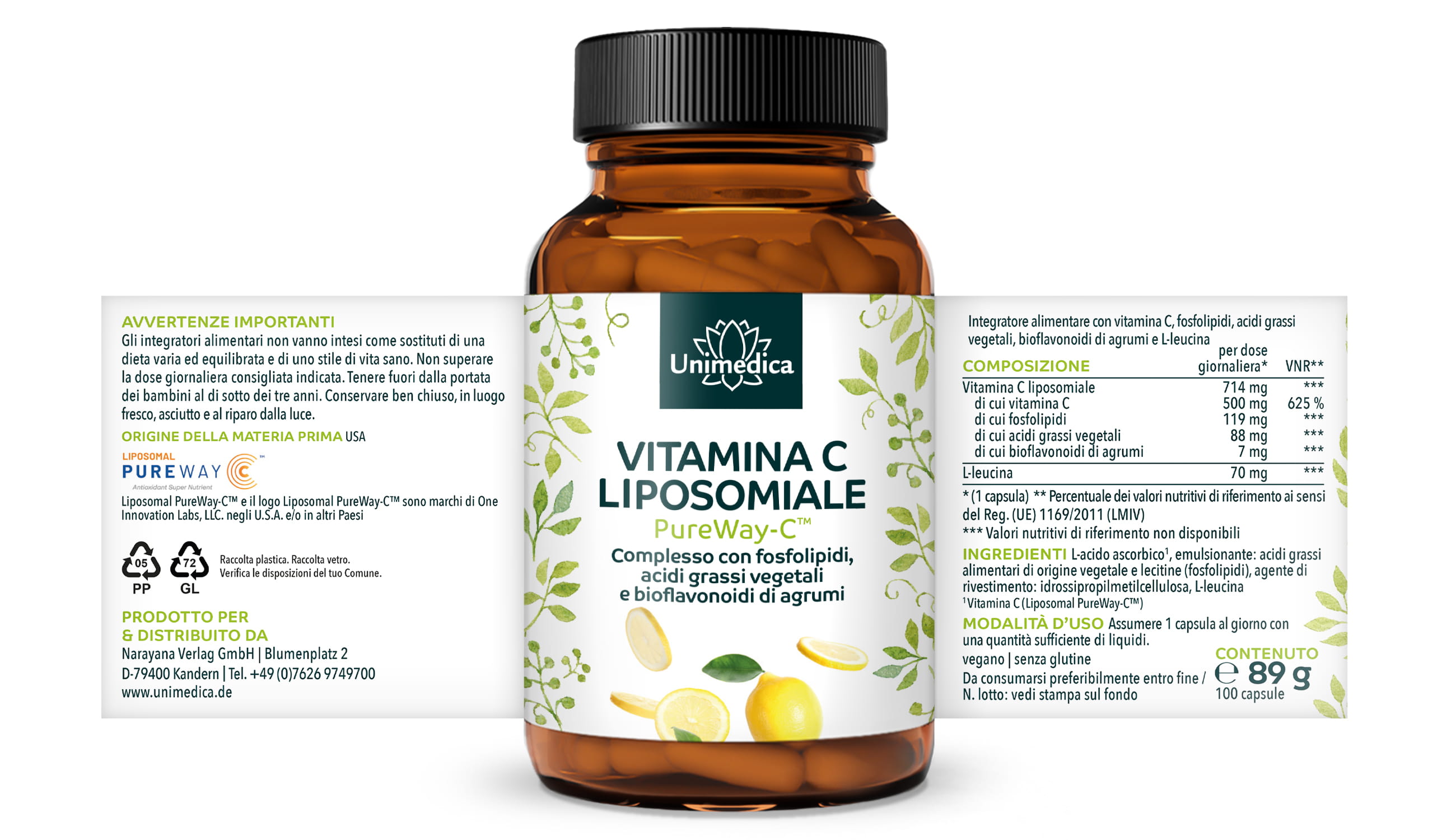 Vitamina C liposomiale - PureWay-C™ - 500 mg di vitamina C per dose giornaliera (1 capsula) - 100 capsule - di Unimedica