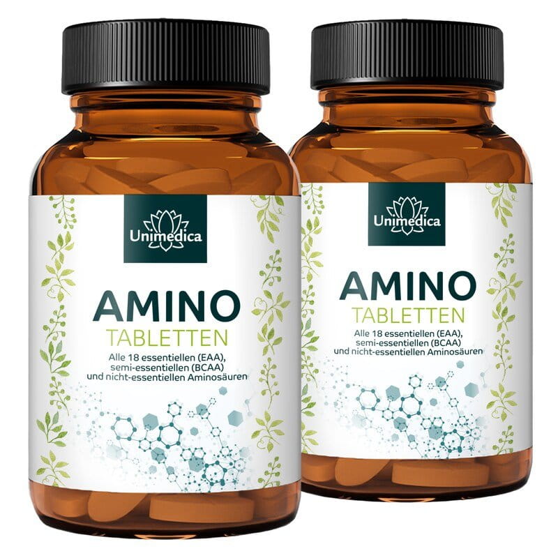 2er-Sarset: Amino Tabletten - 2 x 500 Tabletten à 1.000 mg - alle 18 essenziellen (EAA), semi-essenziellen (BCAA) und nicht-essenziellen Aminosäuren - von Unimedica