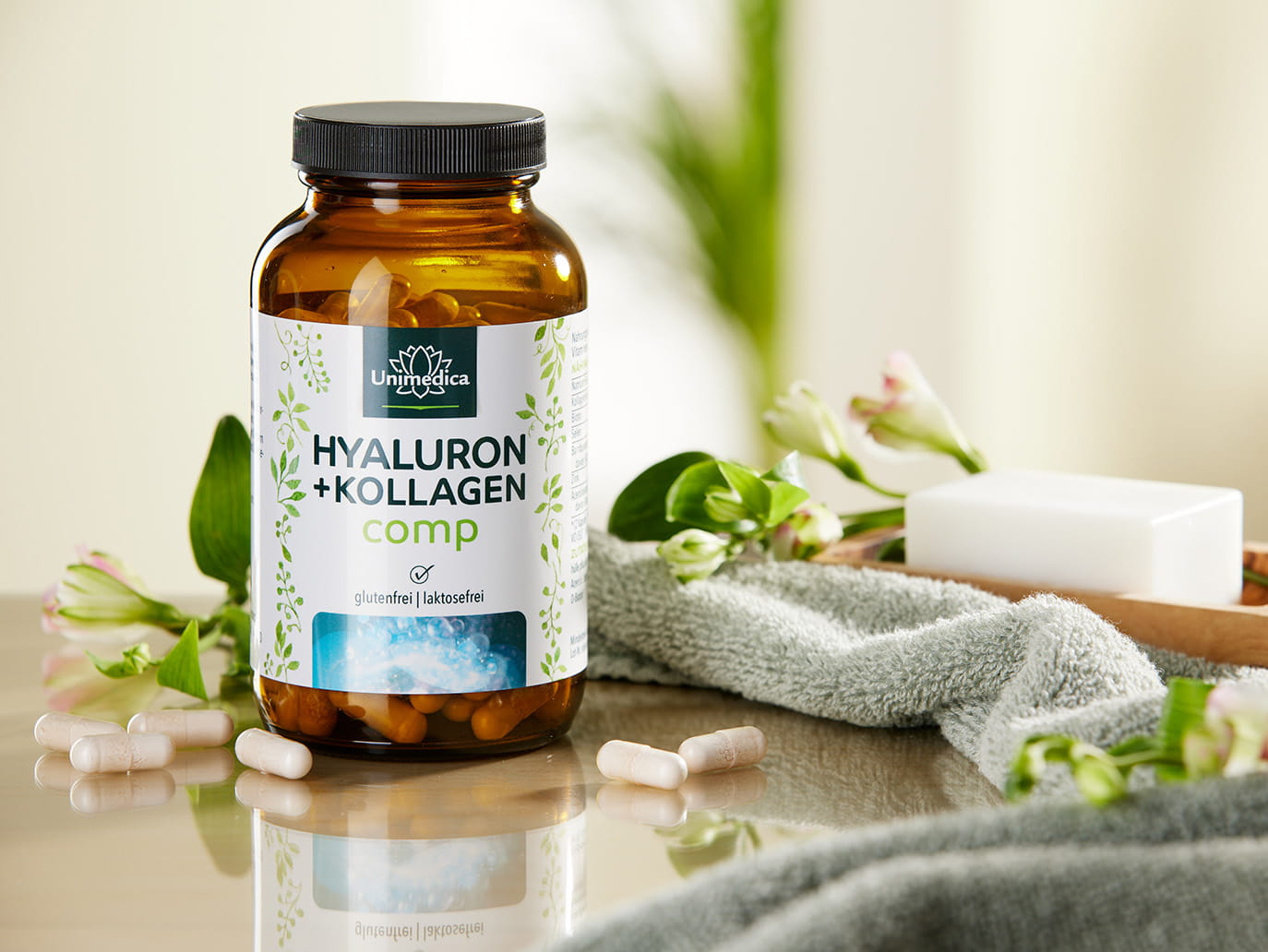 Hyaluron + Kollagen comp - mit Silizium aus Bambus, Vitaminen und Mineralien - 180 Kapseln - von Unimedica