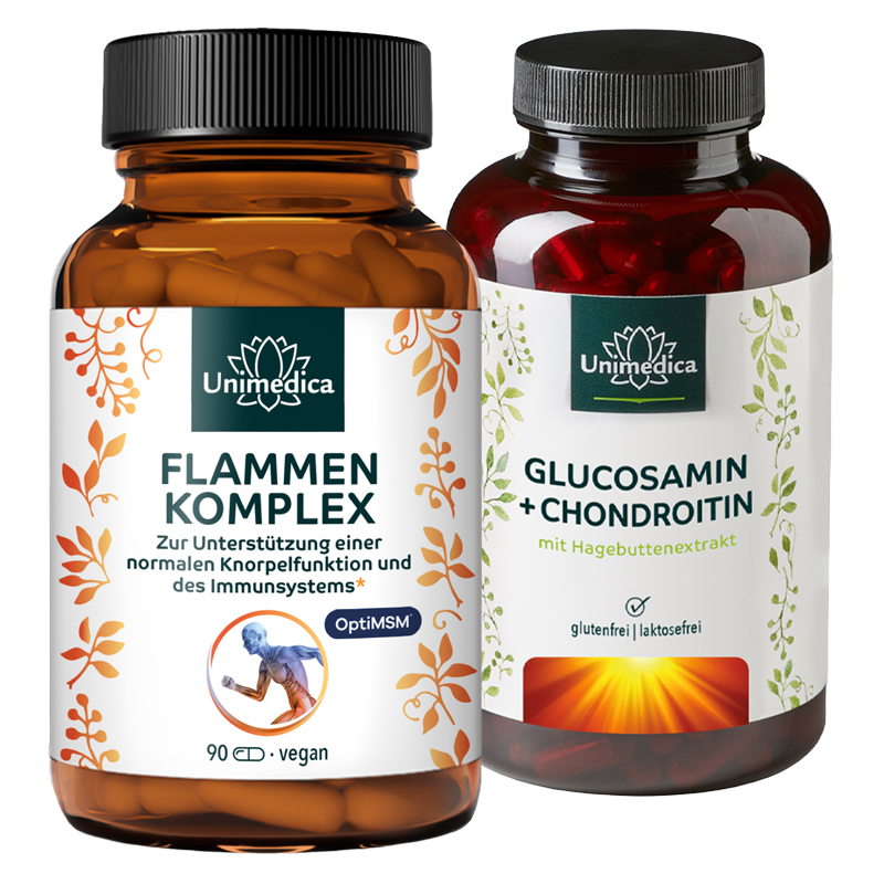 Set: Flammen Komplex + Glucosamin + Chondroitin - 90 Kapseln + 180 Kapseln - von Unimedica
