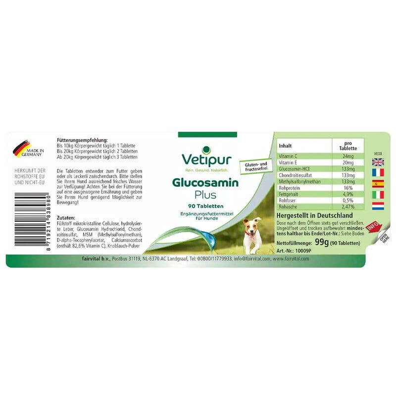 Glucosamin Plus für Hunde - Vetipur - 90 Tabletten