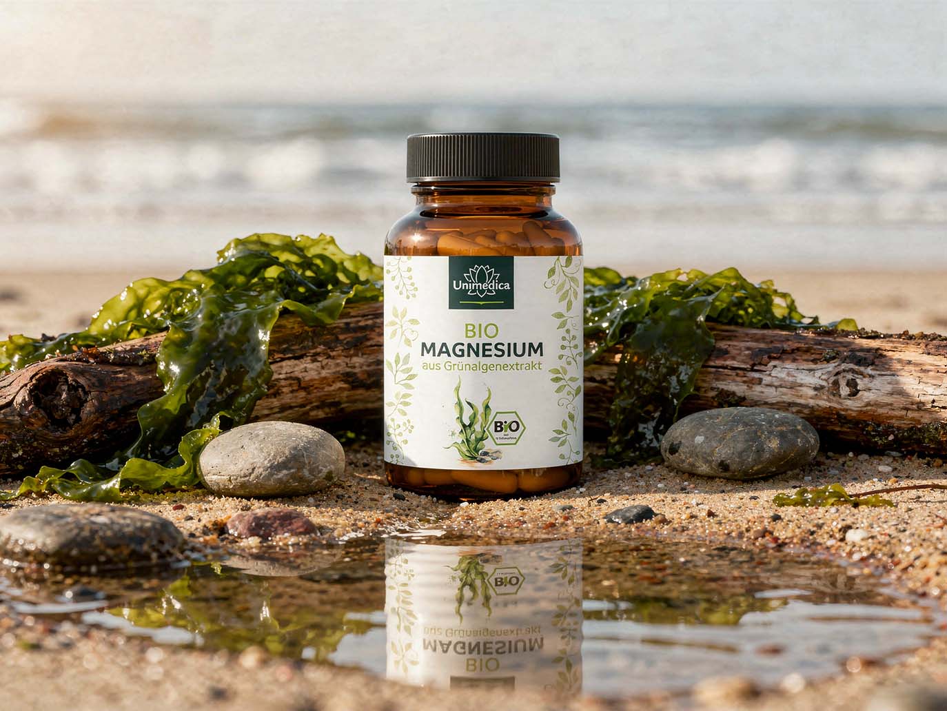 Magnésium Bio  extrait d'algues vertes  375 mg par dose journalière (2 gélules)  90 gélules  par Unimedica