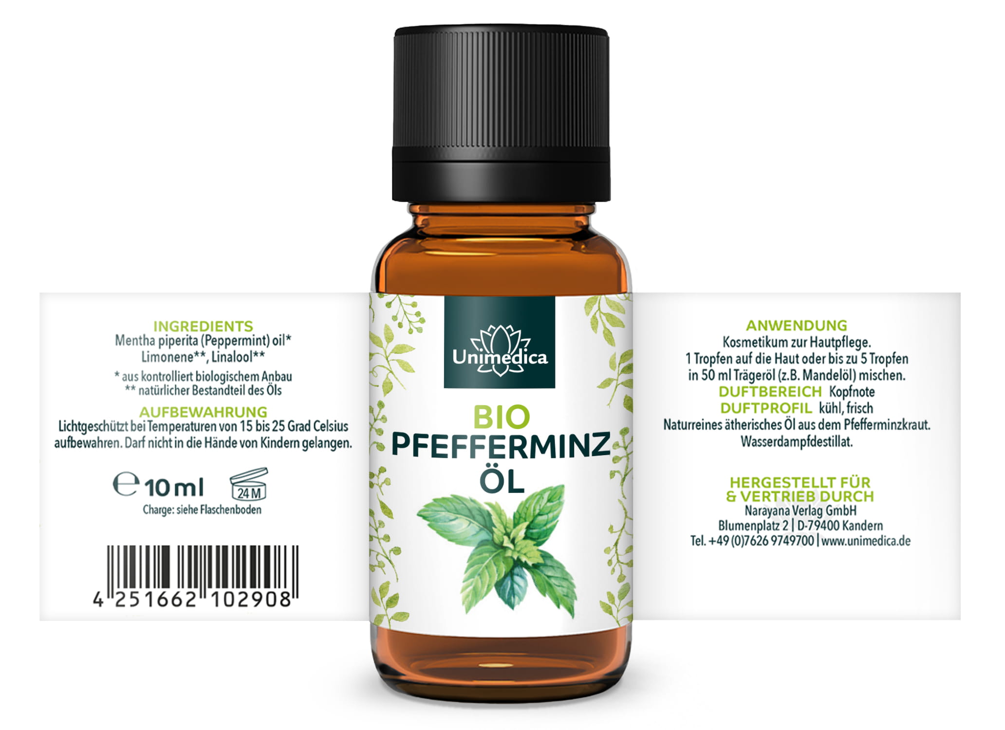 Bio Pfefferminzöl - natürliches ätherisches Öl - 10 ml - Minzöl - von Unimedica