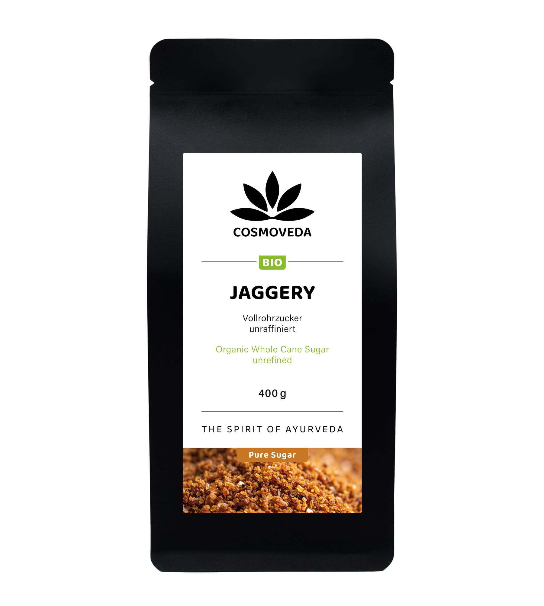 Jaggery indischer Vollrohrzucker Bio - Cosmoveda - 400 g