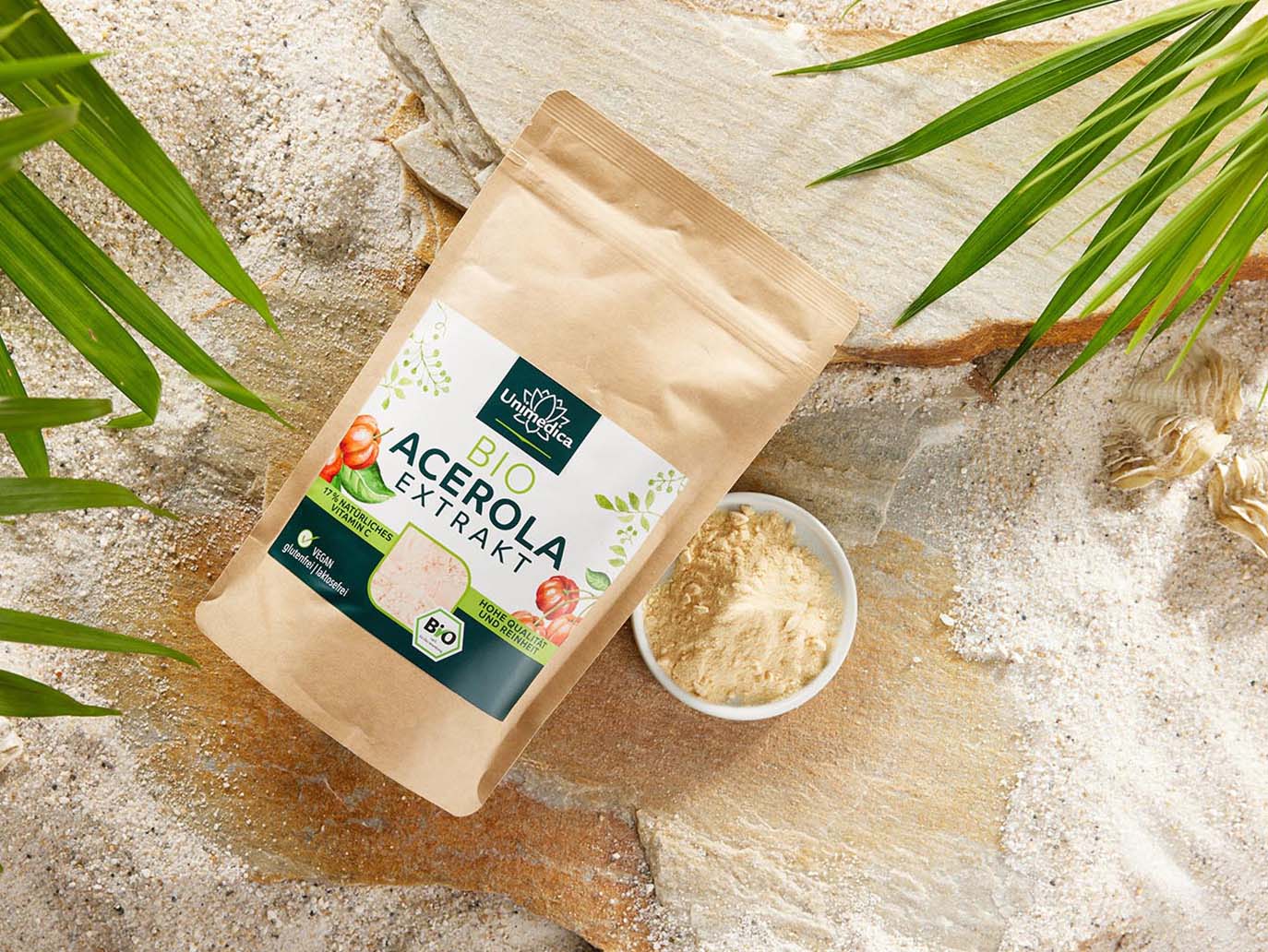 Organic acerola powder - 17% natural vitamin C from the acerola cherry - 200 g - from Unimedica