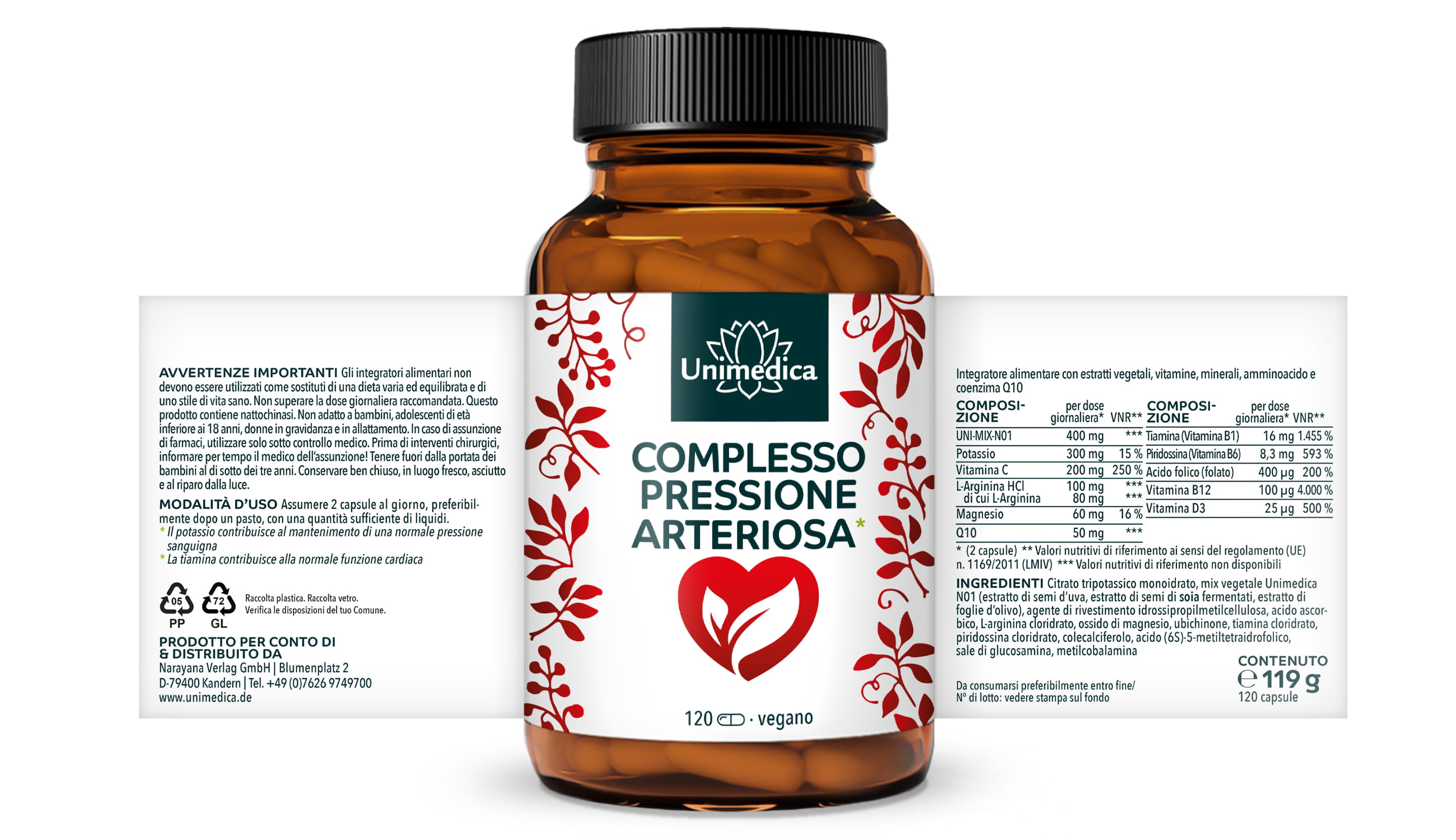 Complesso per la pressione* - ad alto dosaggio - 120 capsule - di Unimedica