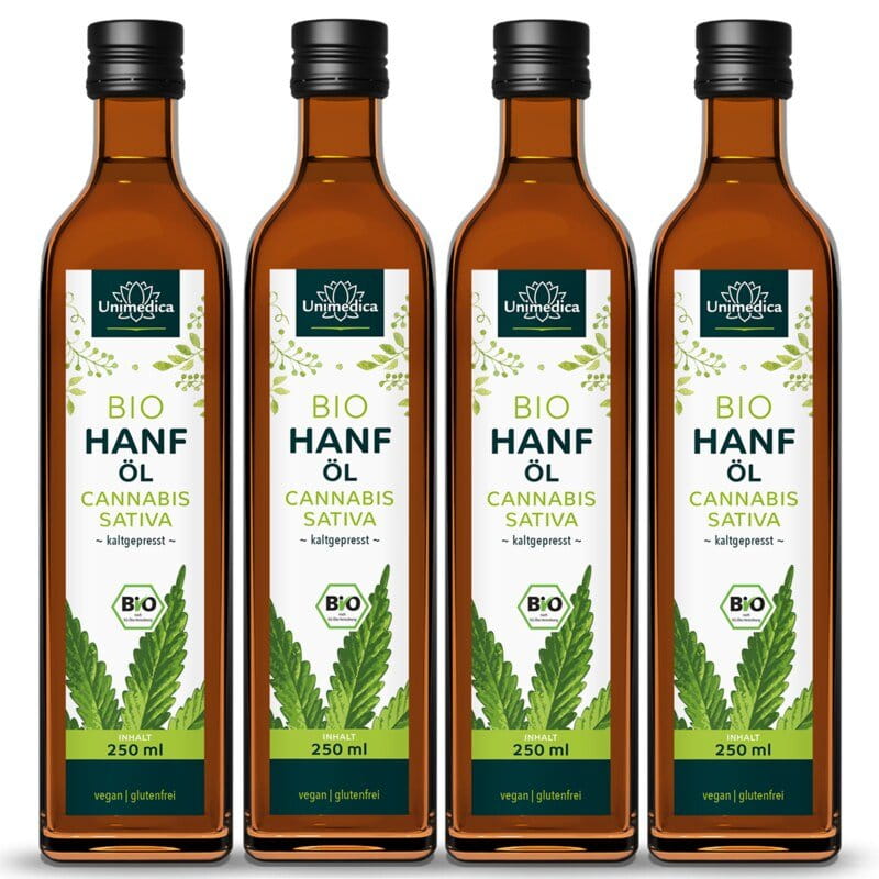 4er-Sparset: Bio Hanföl  1.000 ml (4 x 250 ml) - von Unimedica