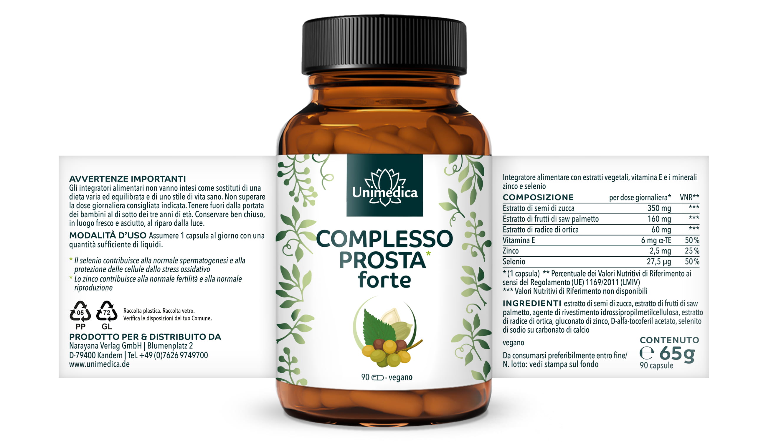Prosta* Complesso forte - con estratto di semi di zucca, estratto di Serenoa repens e radice di ortica - 90 capsule - di Unimedica