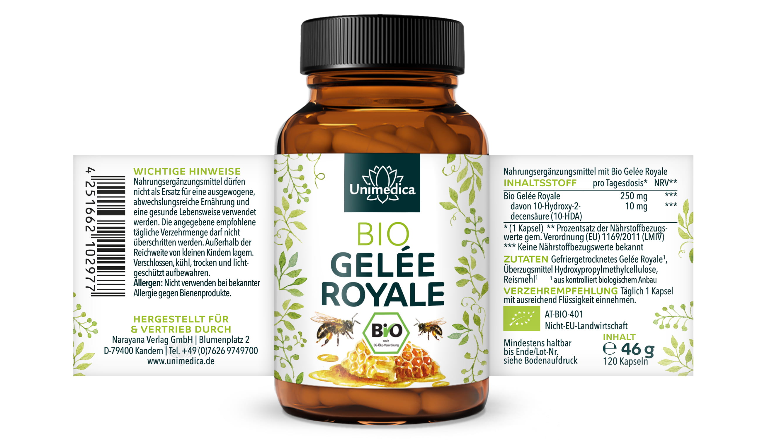 Bio Gelée Royale - 250 mg pro Tagesdosis (1 Kapsel) - 120 Kapseln -  von Unimedica