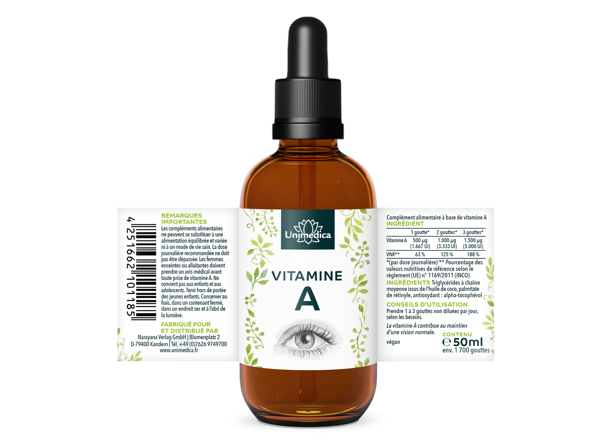 Sparset: Vitamin A Tropfen - 1.500 µg / 5.000 I.E pro Tagesdosis - hochdosiert - 50 ml UND - Vitamin D3/K2 5000 I.E. - 125 µg D3 und 100 µg K2 - 180 Tabletten - von Unimedica