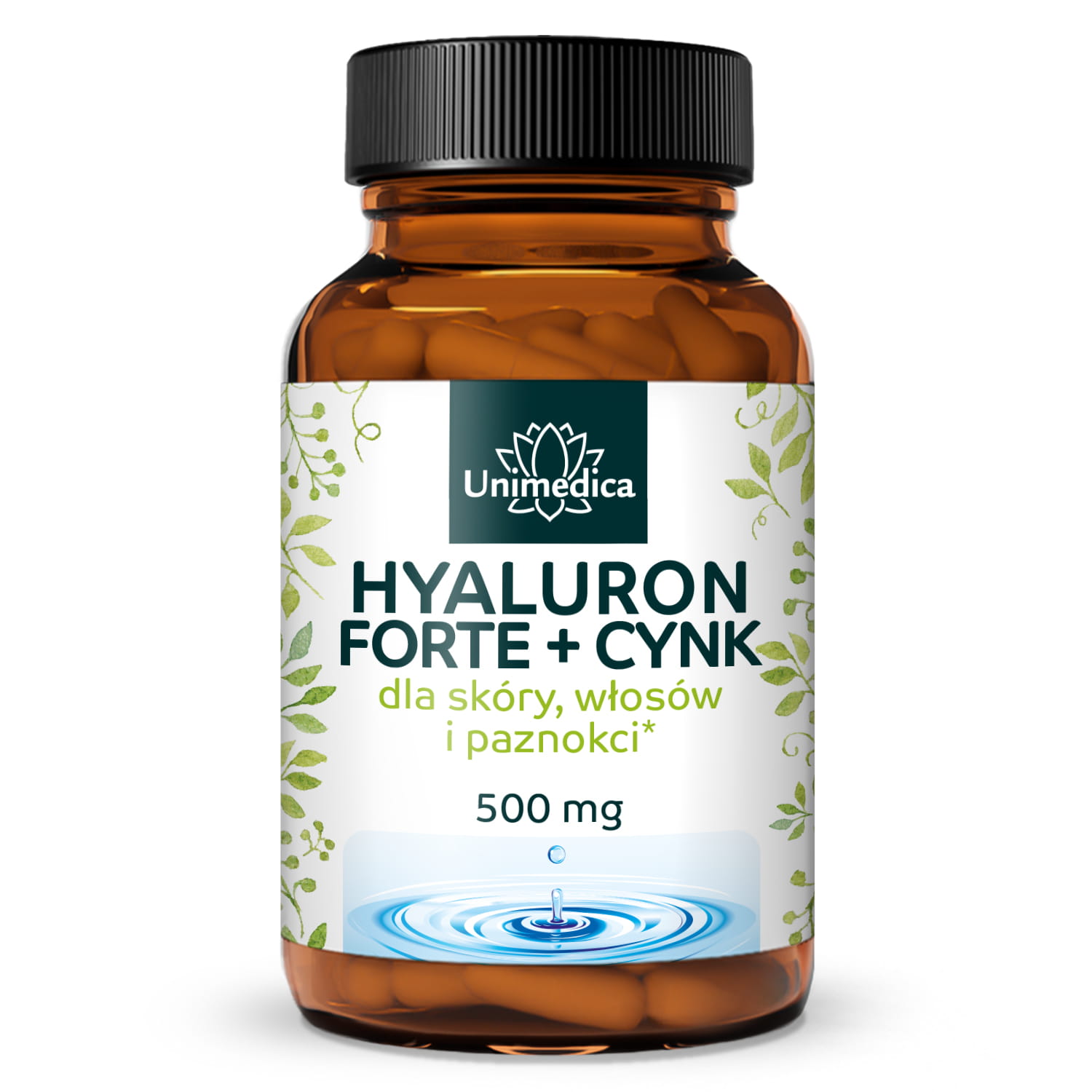 Hyaluron forte - z cynkiem dla skóry, włosów i paznokci* - 500 mg hialuronu na dobę (1 kapsułka) - wysokodawkowy - 90 kapsułek - od Unimedica