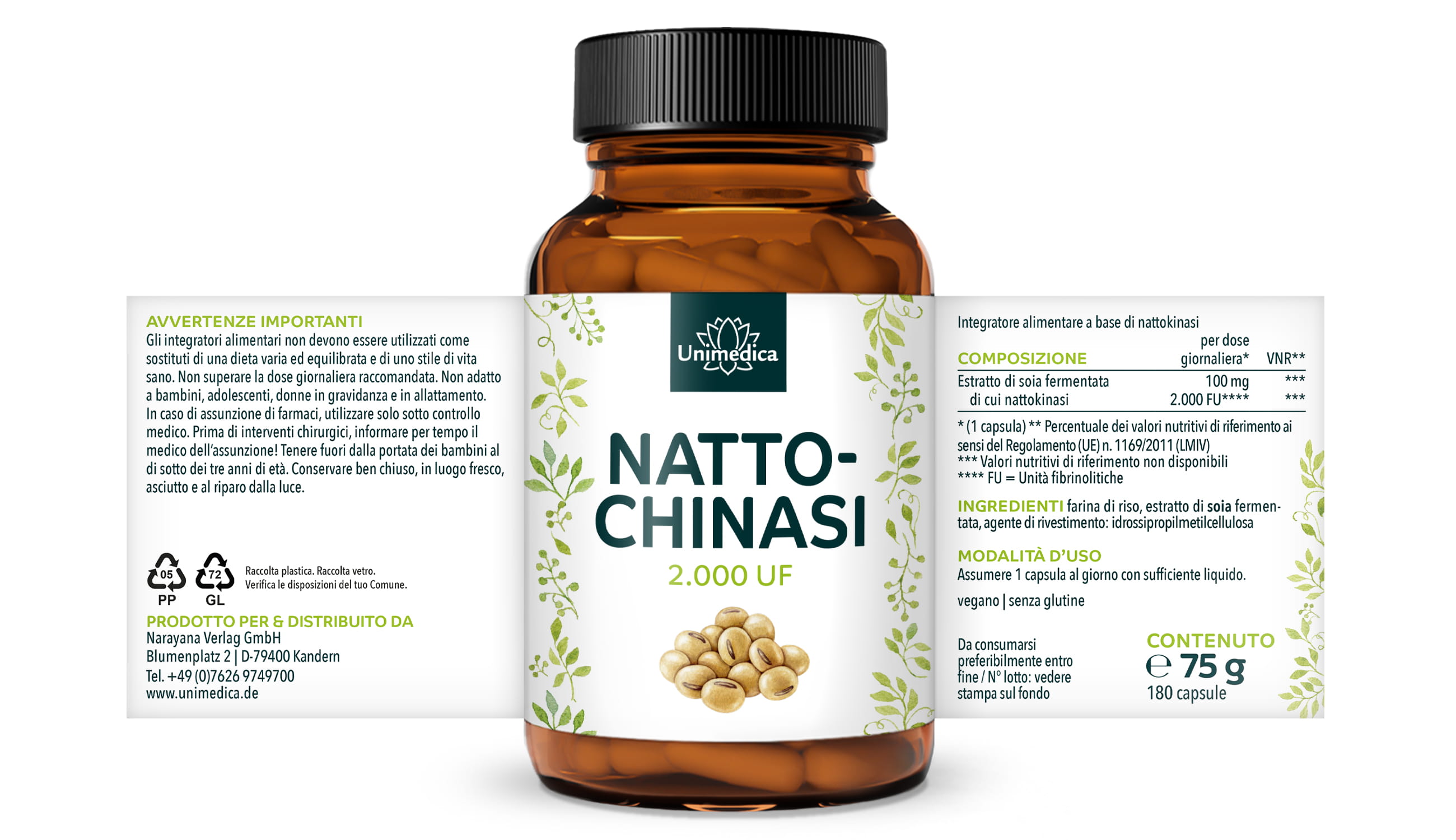 Nattokinase - 100 mg / 2000 FU per dose giornaliera (1 capsula) - 180 capsule - di Unimedica