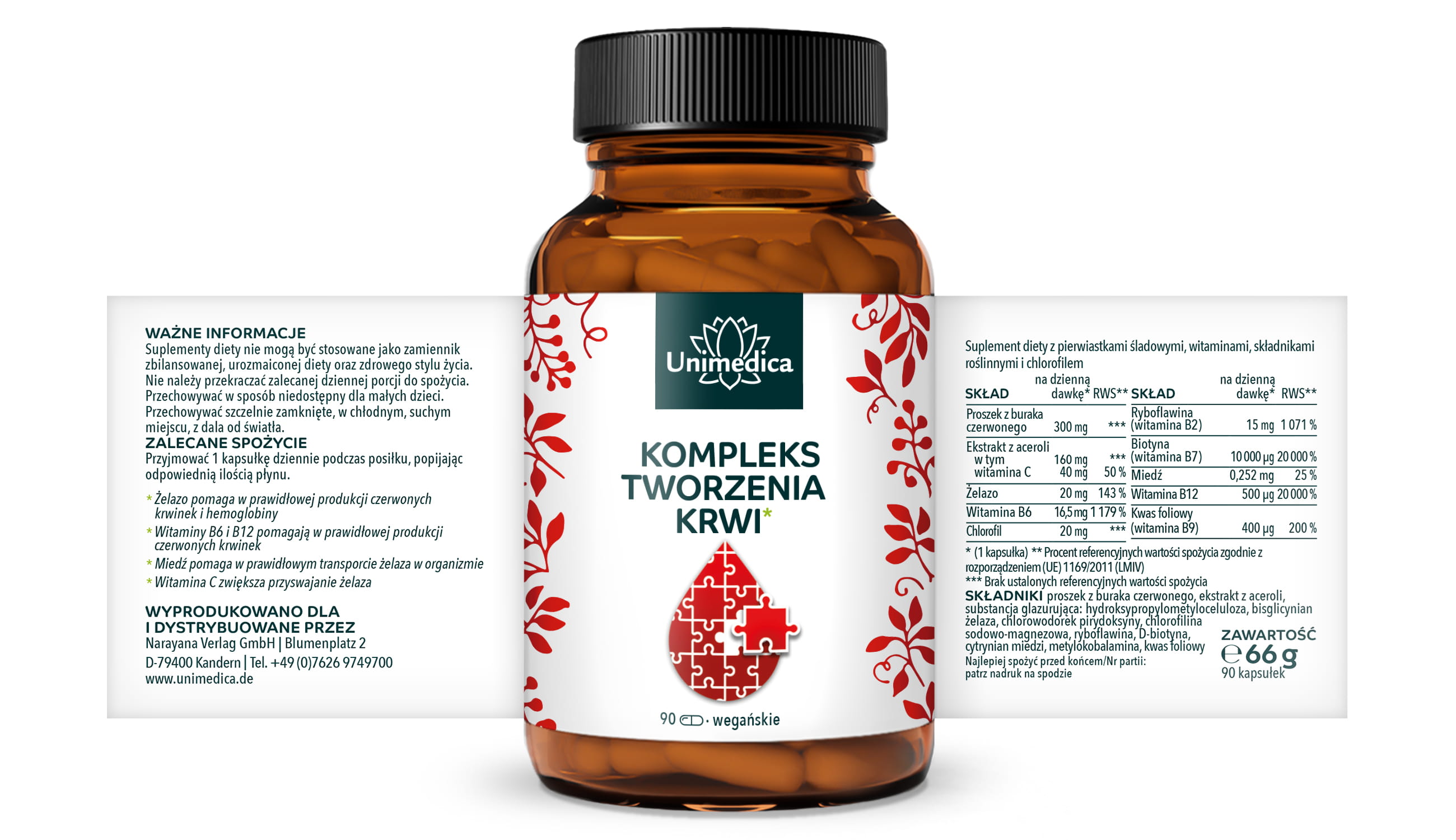 Kompleks krwiotwórczy* - z żelazem, acerolą, chlorofilem, miedzią i witaminami - 90 kapsułek - od Unimedica