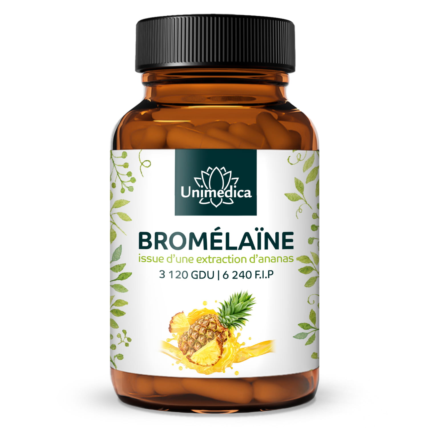 Bromélaïne - 1 040 mg et 3 120 GDU | 6 240 F.I.P par dose quotidienne (2 gélules) - gélules gastro-résistantes DR® - 120 gélules - de Unimedica