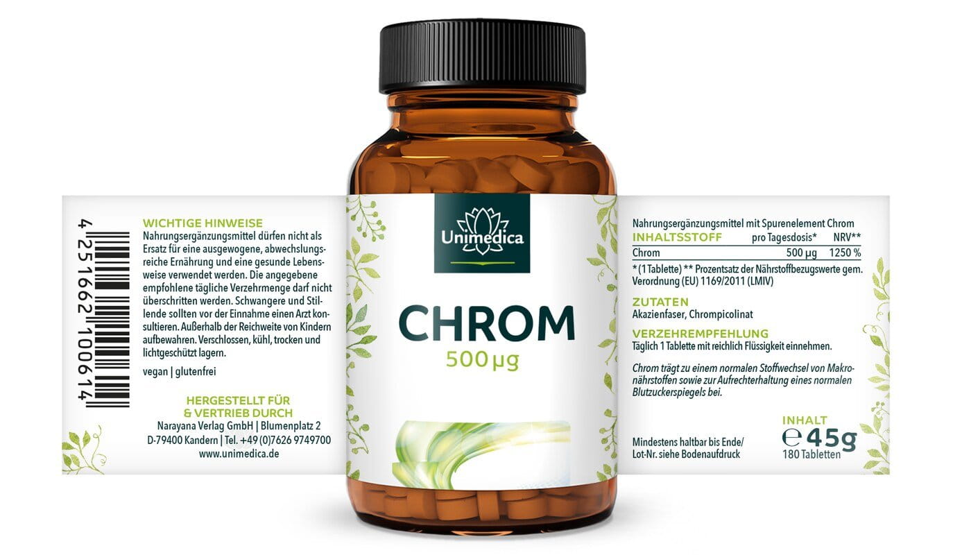 2er-Sparset: Chrom - 500 µg pro Tagesdosis (1 Tablette) - 2 x 180 Tabletten - von Unimedica