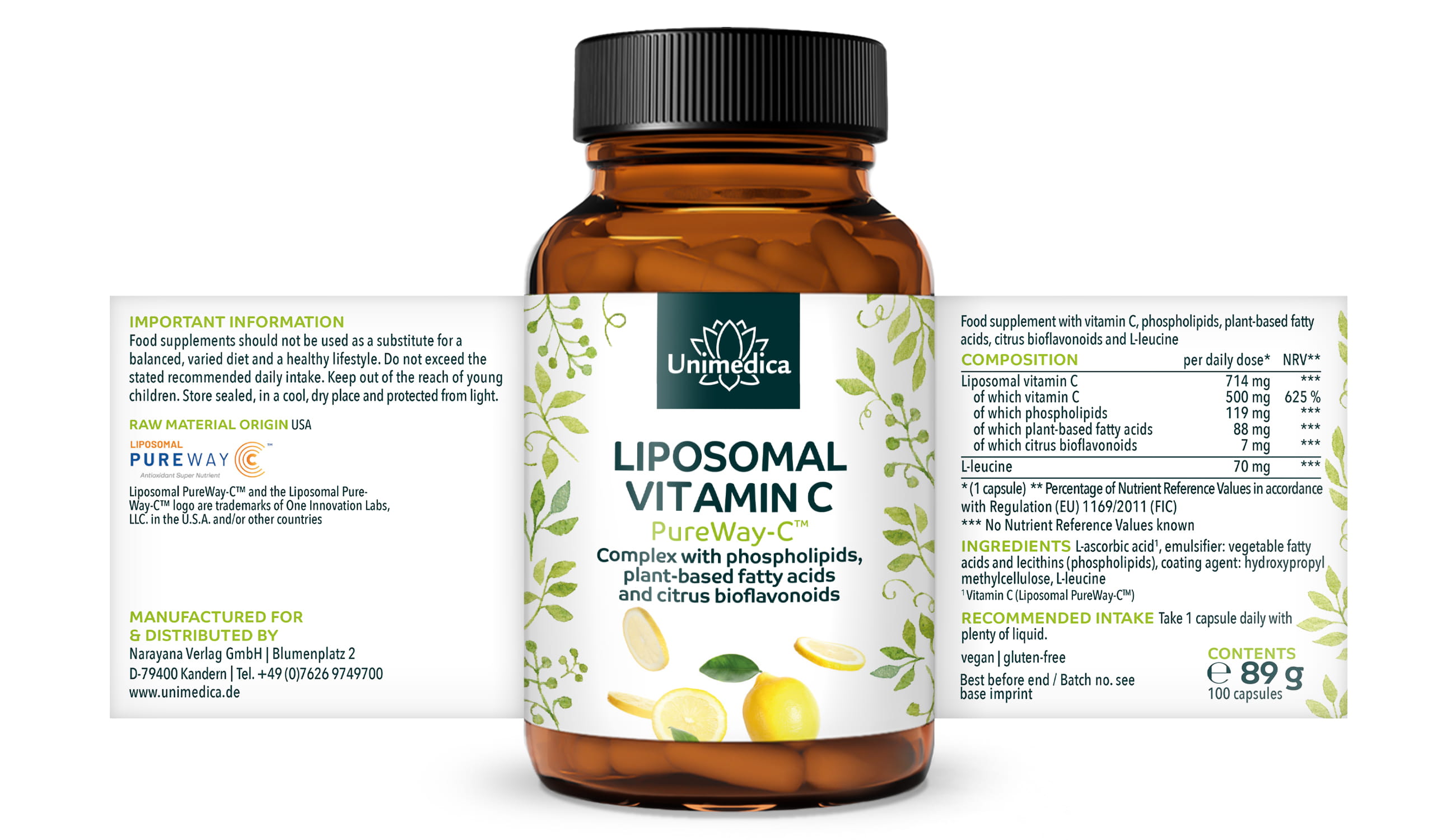 Liposomal Vitamin C - PureWay-C™ - 500 mg Vitamin C per daily dose - 100 capsules - from Unimedica