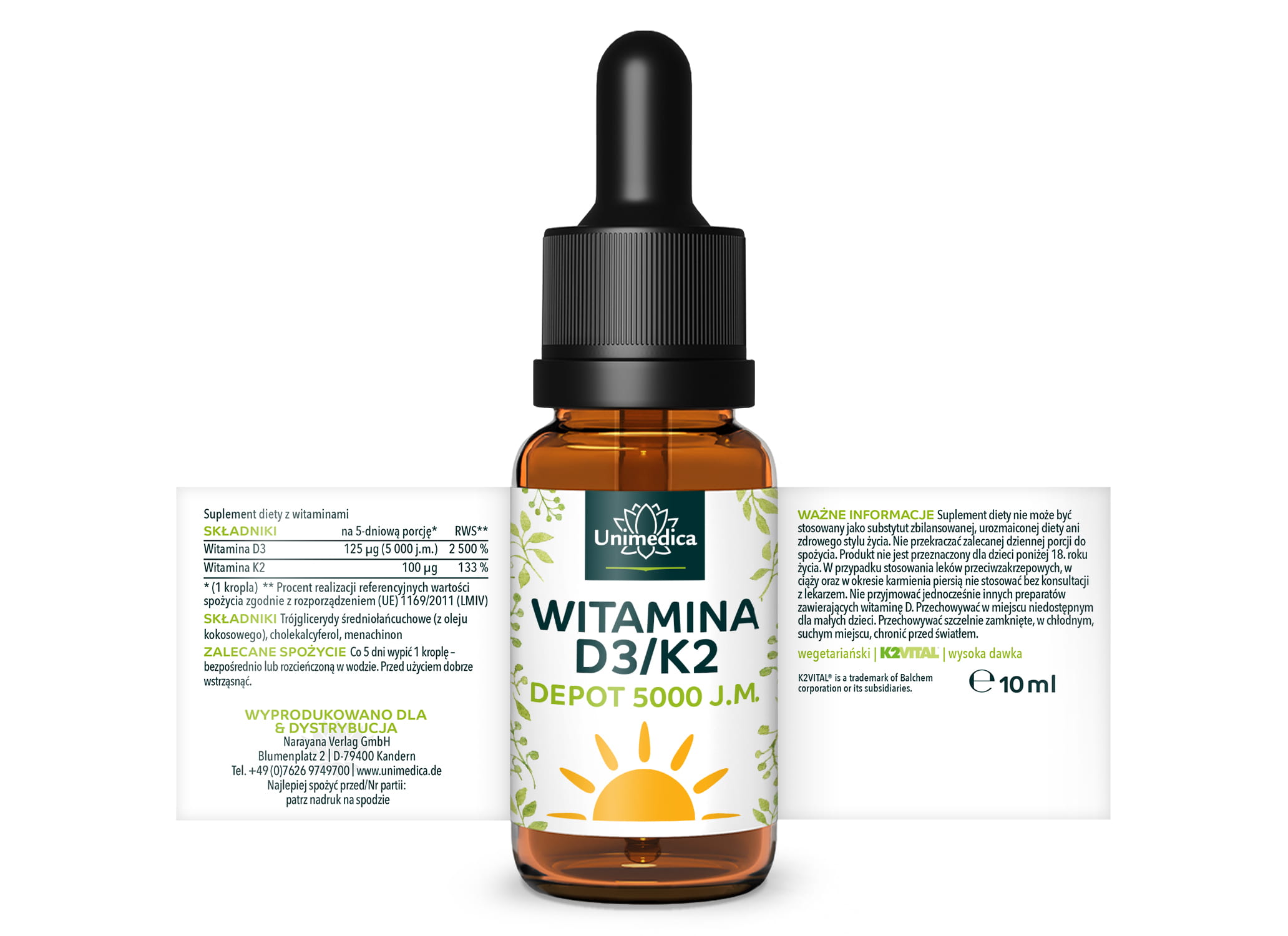 Witamina D3 / K2 5000 j.m. - DEPOT - K2VITAL® - 125 µg D3 i 100 µg K2 na 5-dniową dawkę (1 kropla) - 10 ml - od Unimedica