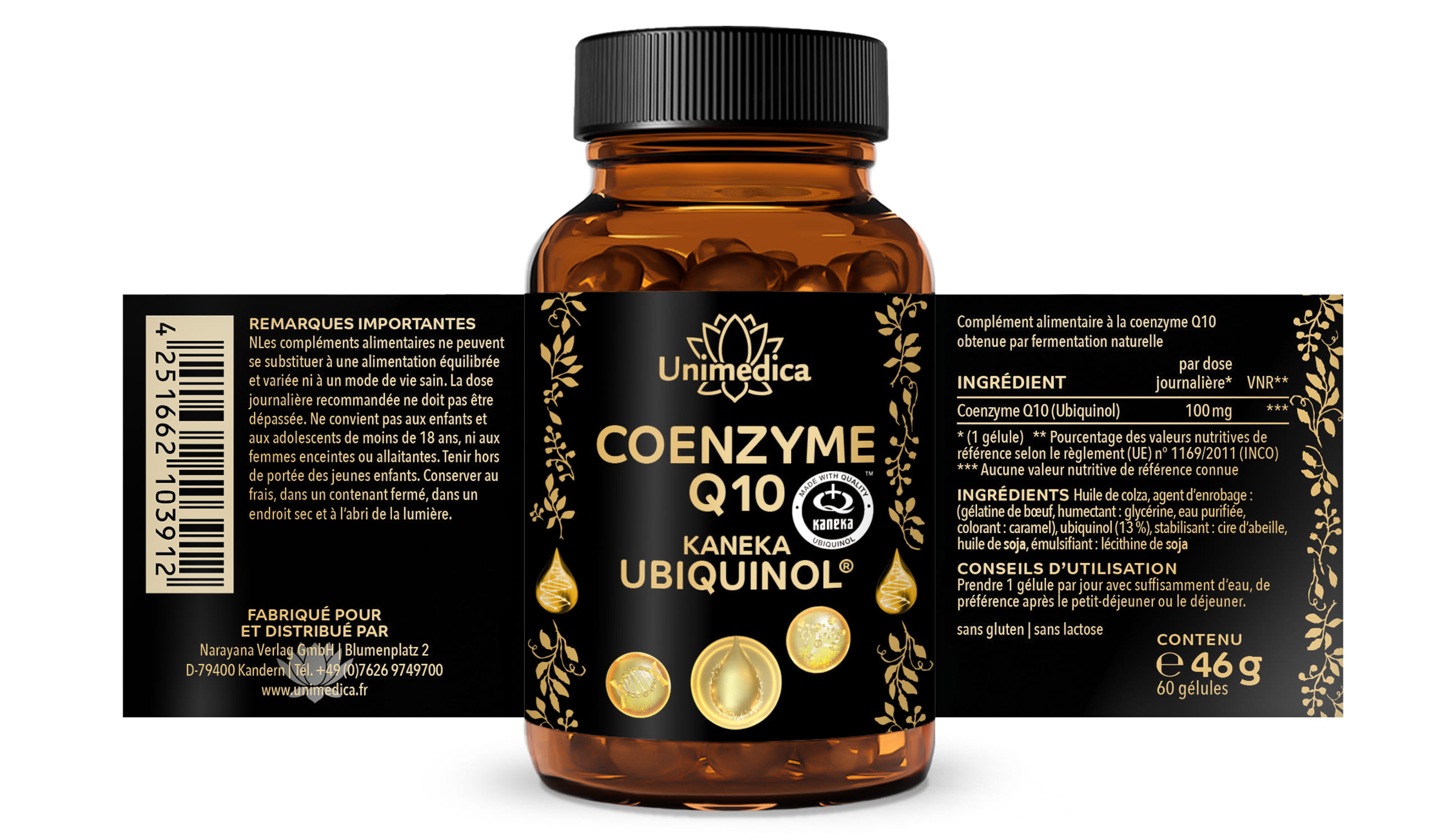 Coenzyme Q10 - KANEKA Ubiquinol® - Principe actif premium du leader du marché japonais Kaneka - 100 mg par dose journalière - 60 gélules molles - par Unimedica