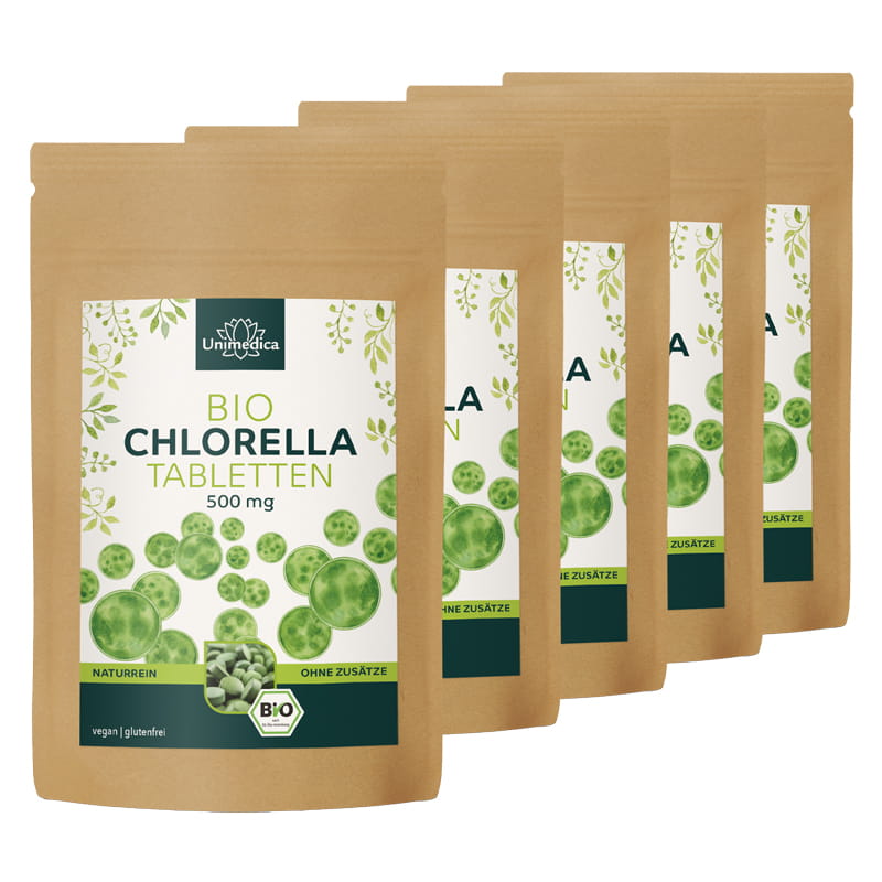 Lot de 5: Chlorella bio en comprimés - 5 x 500 mg - par Unimedica