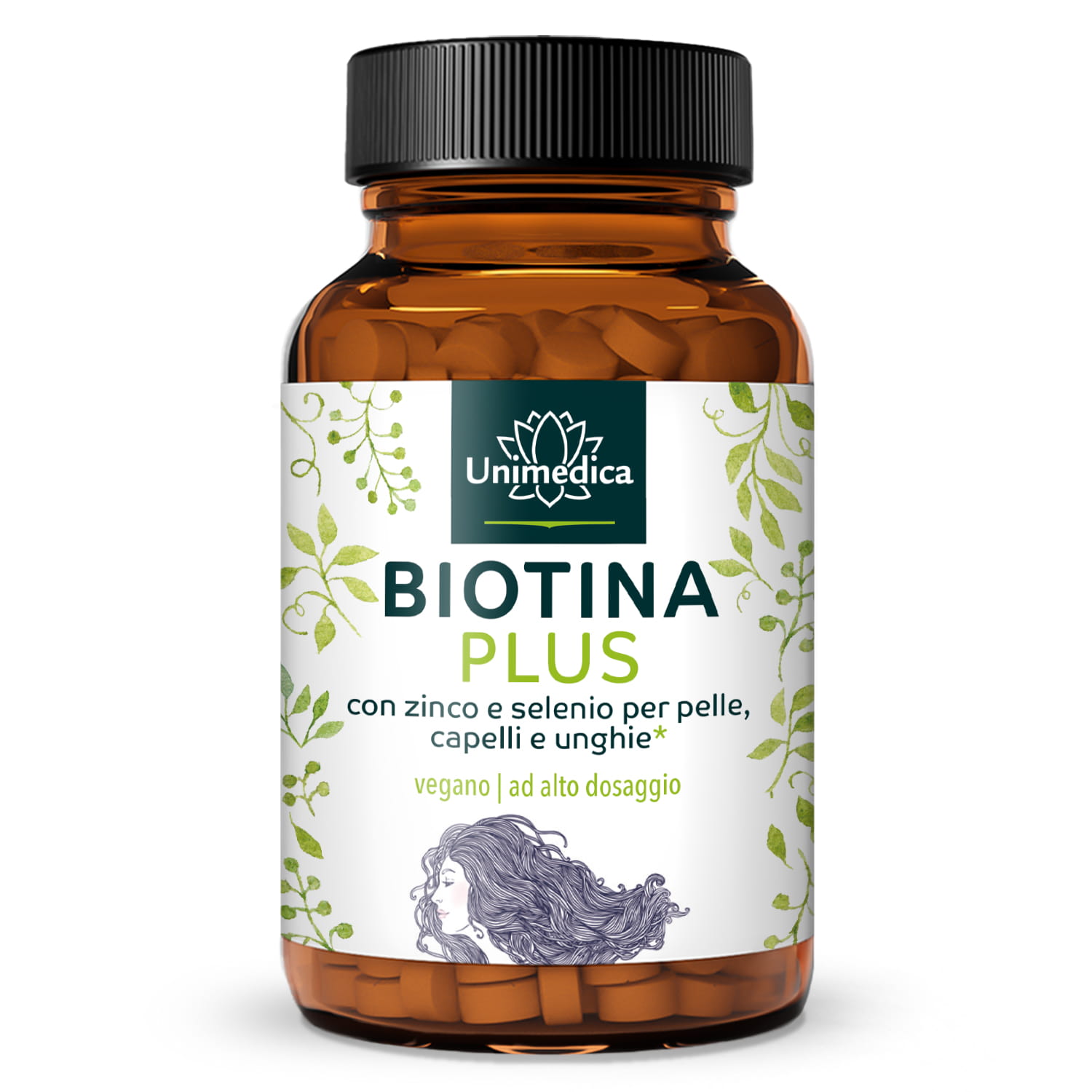 Biotina Plus con selenio e zinco* - per pelle, capelli e unghie - ad altissimo dosaggio - 365 compresse - di Unimedica