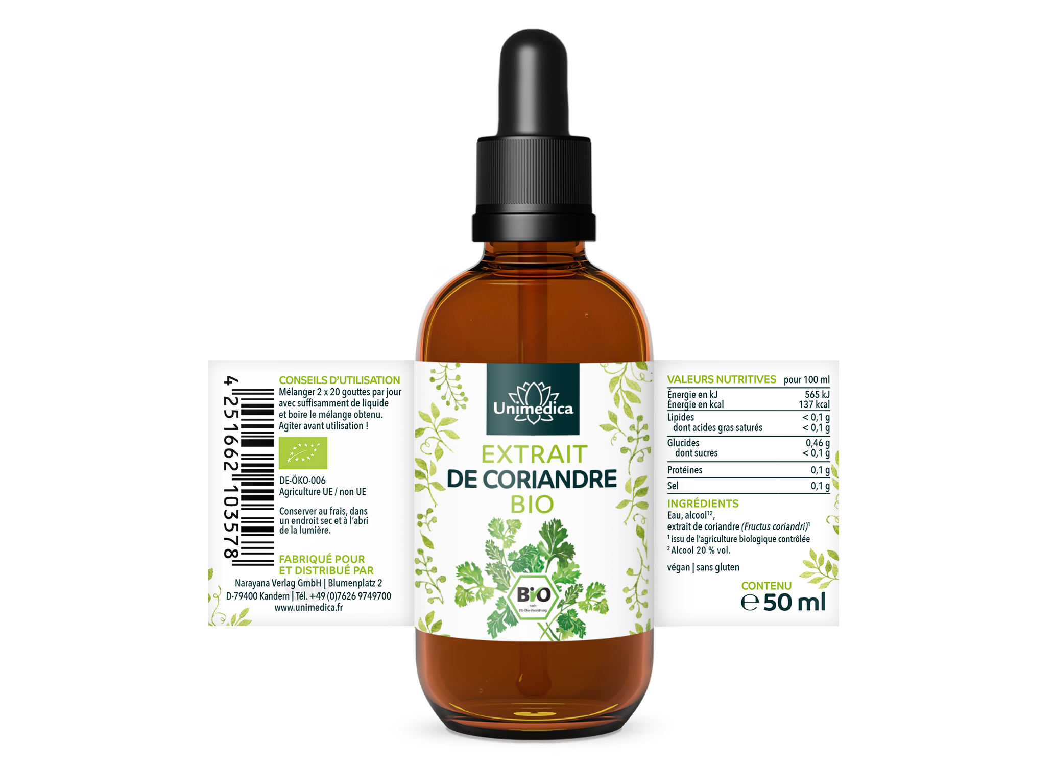 Extrait de coriandre BIO - 50 ml - par Unimedica