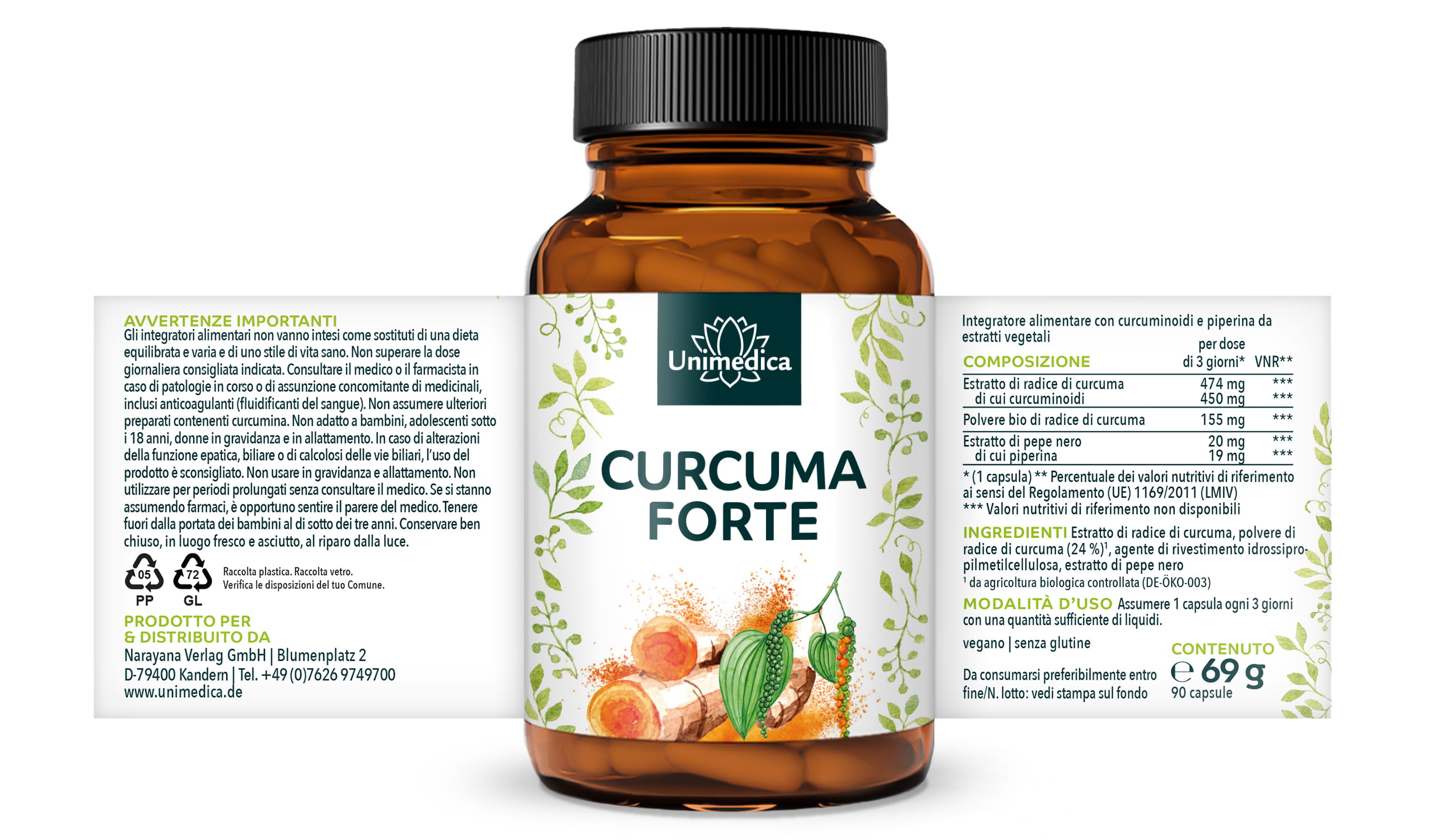 Curcuma FORTE - con pepe nero - 90 capsule - di Unimedica