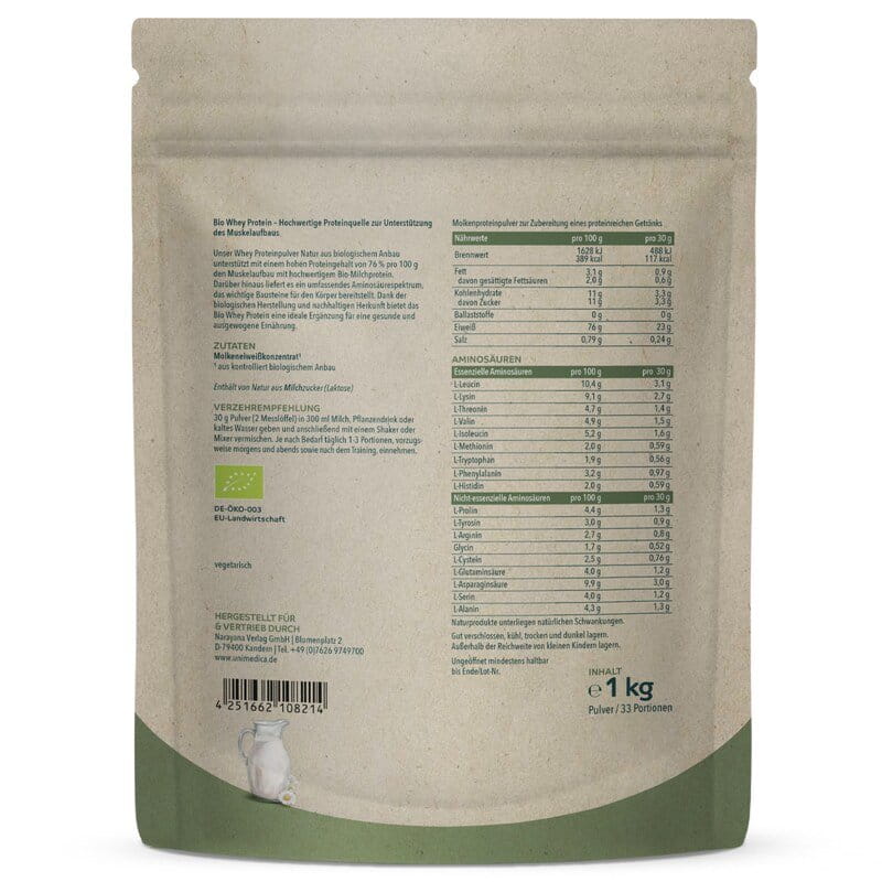 Bio Whey Protein - Natur - 76 % Protein - 1 kg - von Unimedica
