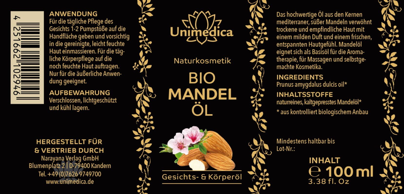 2er-Sparset: Bio Mandelöl - Gesichts- und Körperöl - 2 x 100 ml - von Unimedica