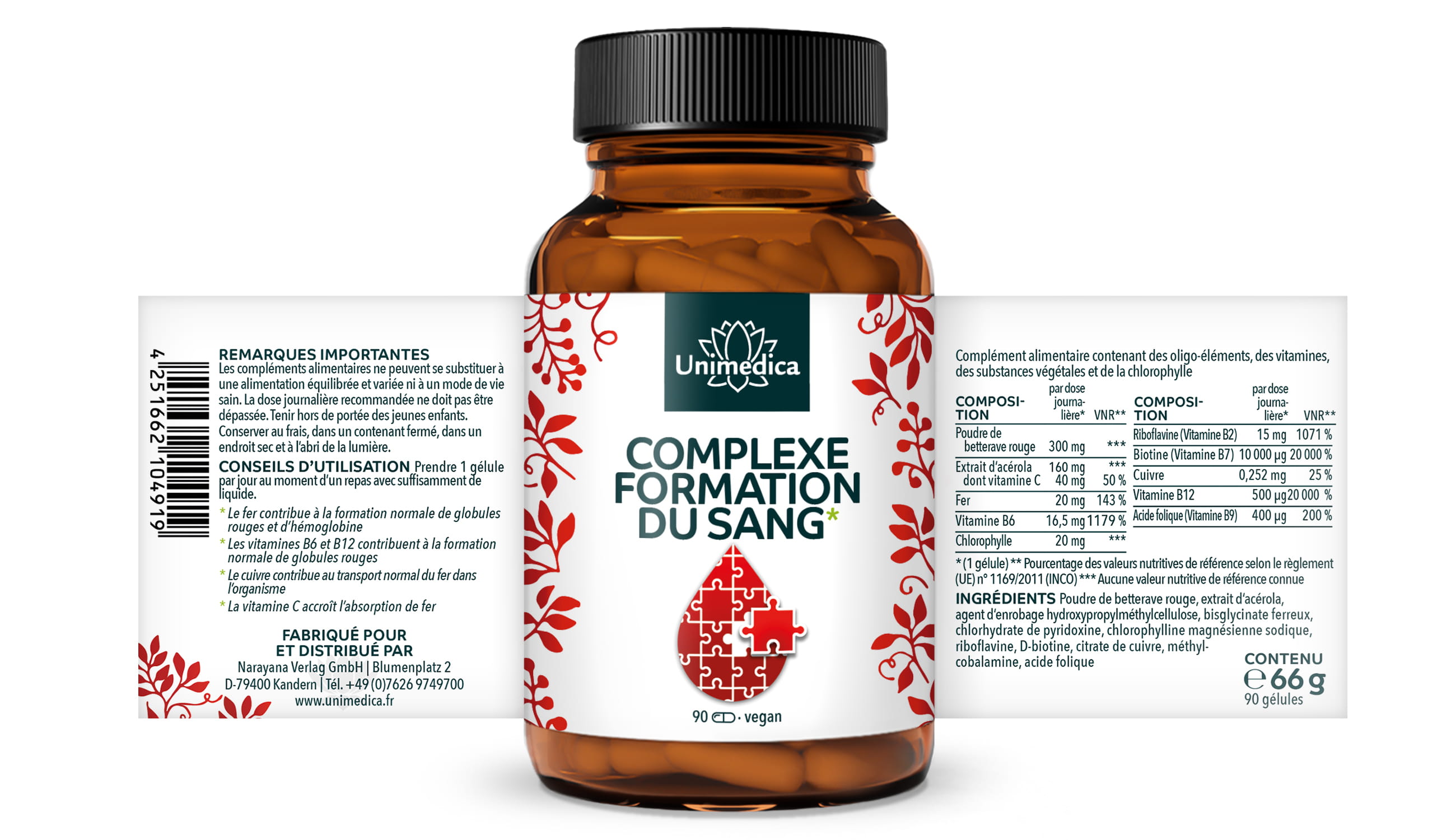 Blutbildung* Komplex - mit Eisen, Acerola, Chlorophyll, Kupfer und Vitaminen - 90 Kapseln - von Unimedica