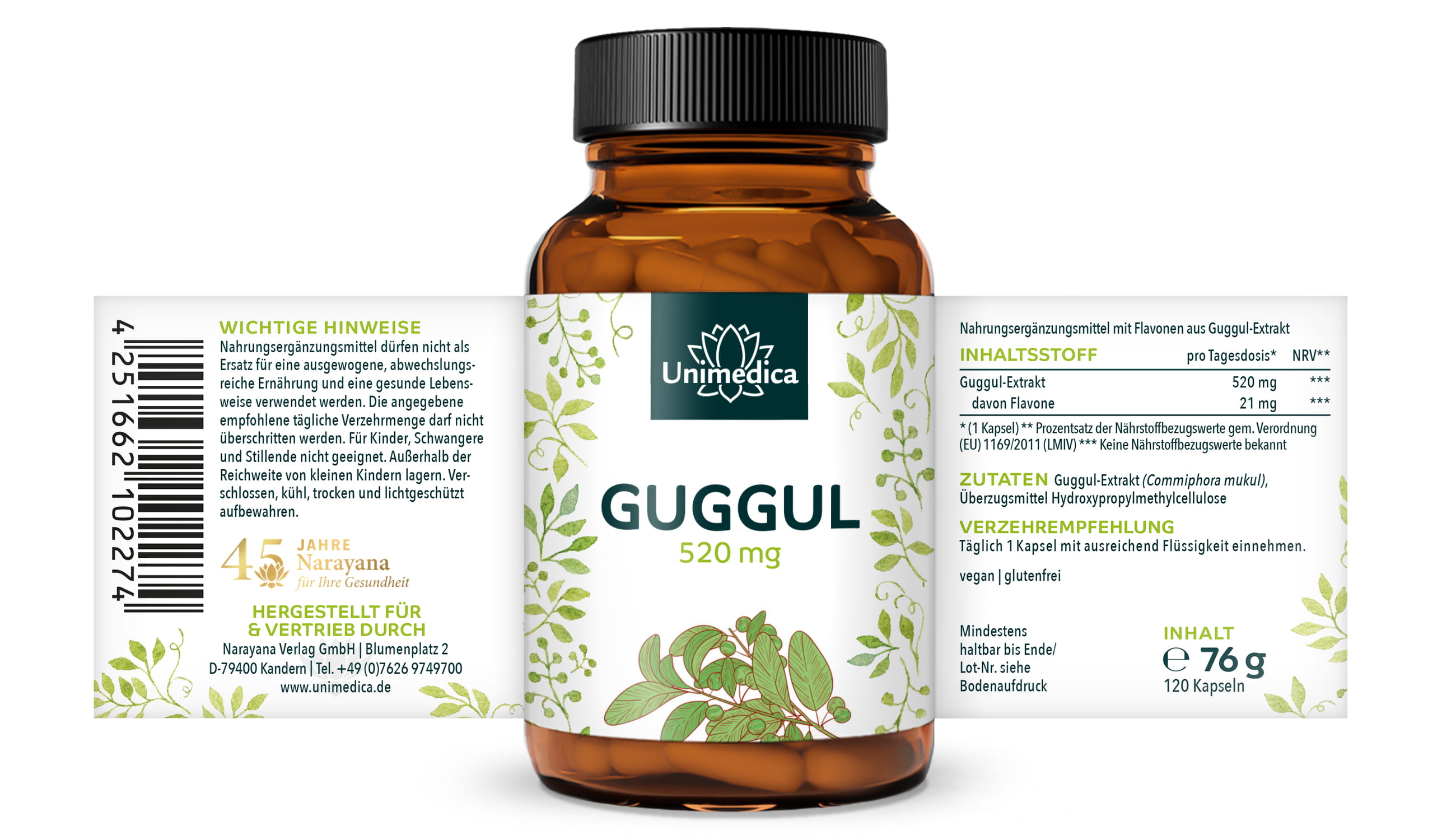Guggul Extrakt - 520 mg pro Tagesdosis (1 Kapsel) - 120 Kapseln - von Unimedica