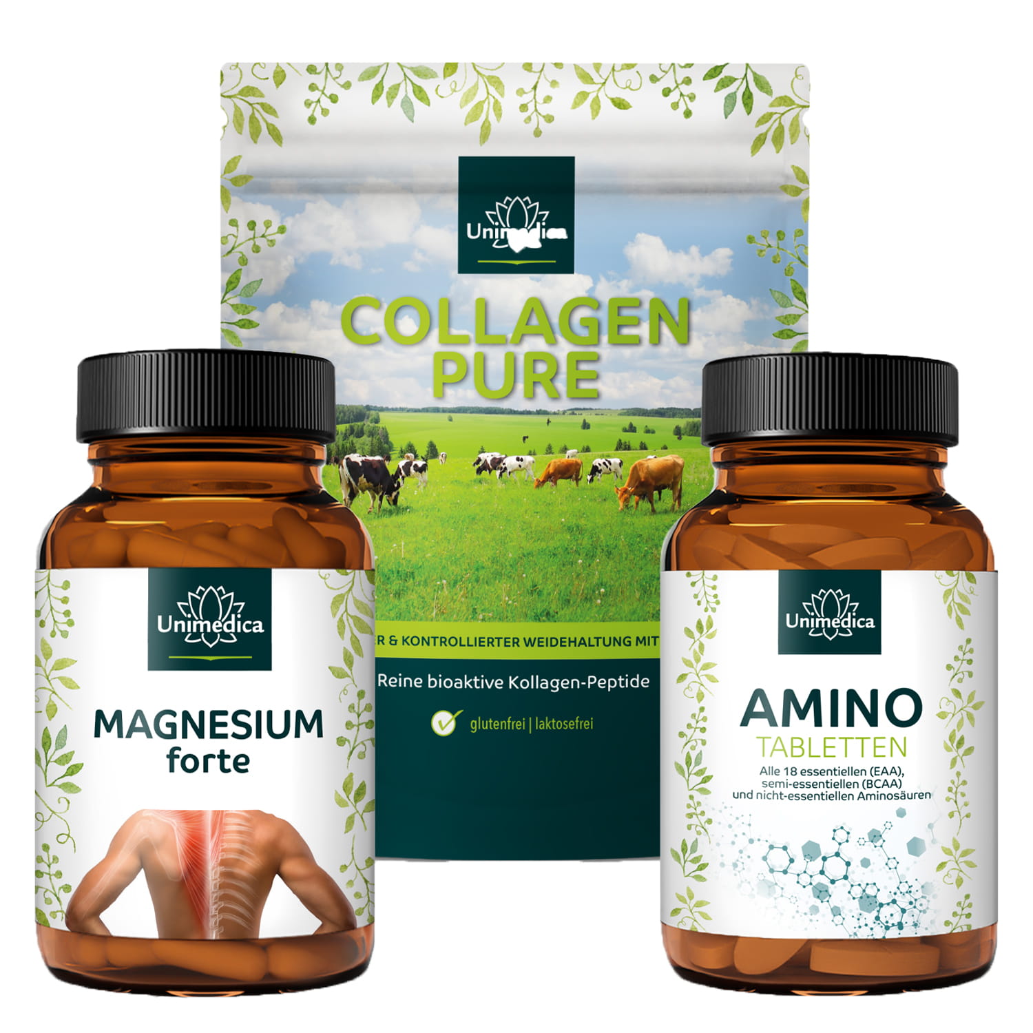 Bewegungs-Set: Collagen Pure, Amino, Magnesium forte - von Unimedica