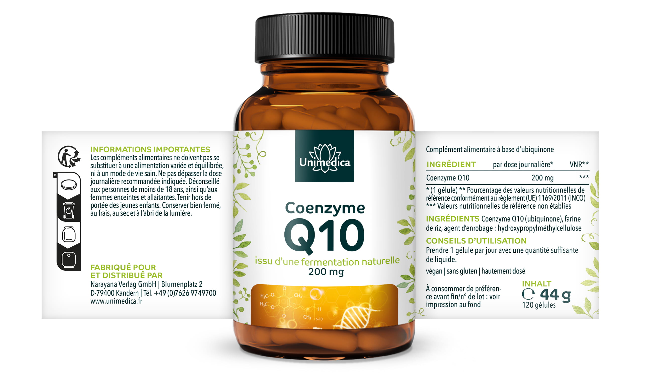 Coenzyme Q10 gélules - 200 mg par dose journalière - 120 gélules - Unimedica