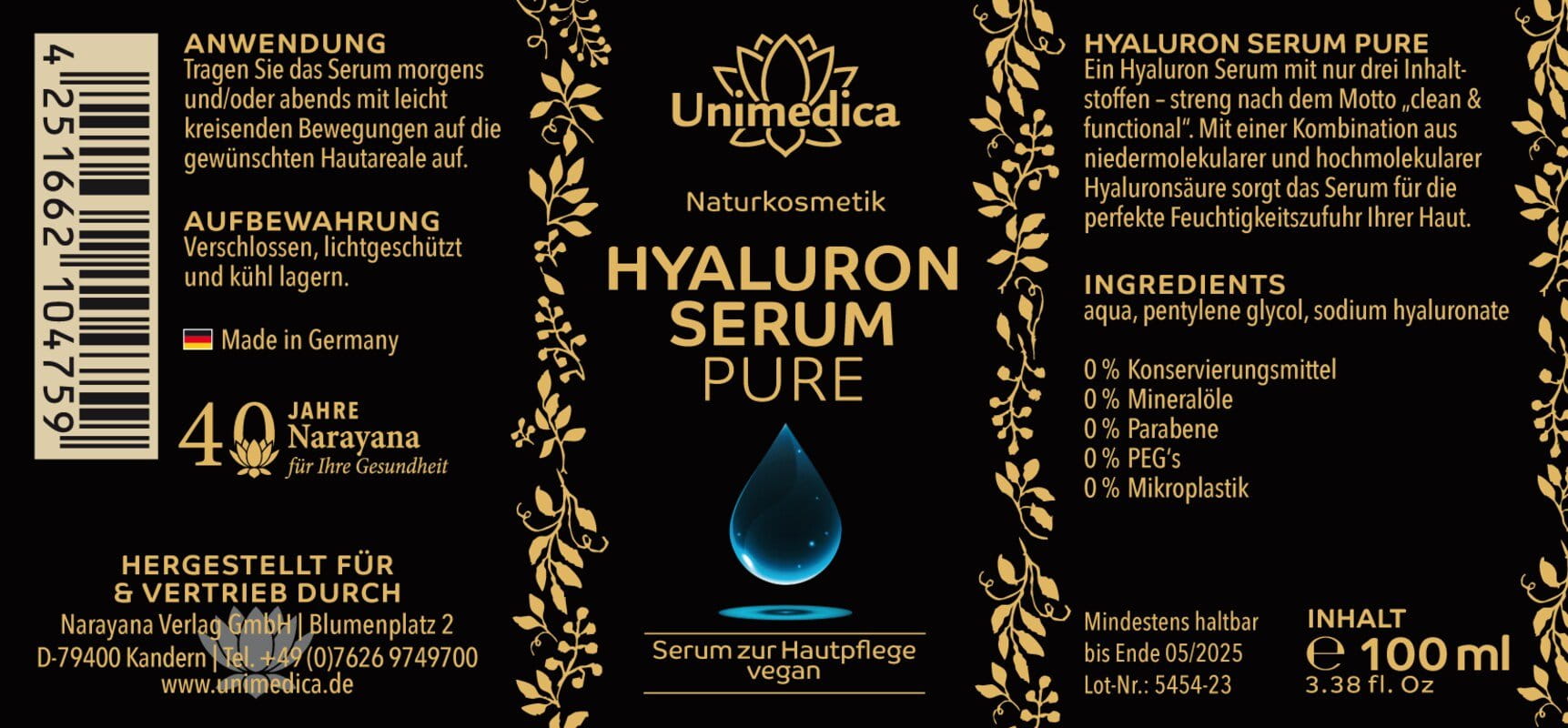 Sérum hyaluronique pur  hautement dosé - 100 ml - par Unimedica