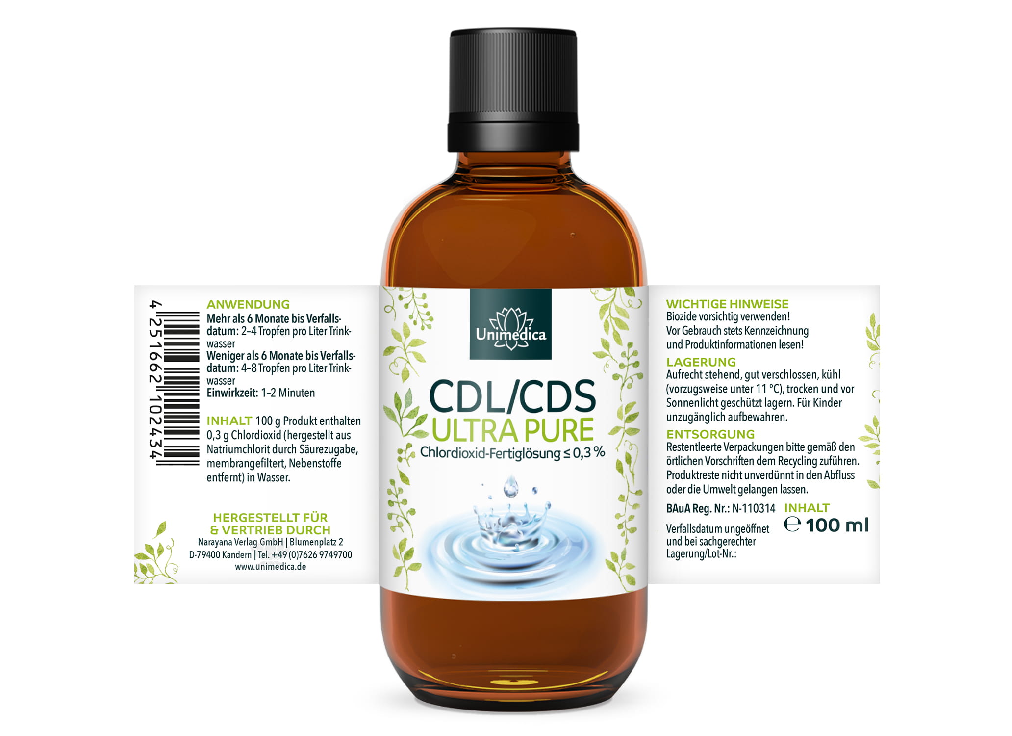 CDL/CDS - ULTRA PURE - Chlordioxid-Fertiglösung ≤ 0,3 % - 100 ml - von Unimedica